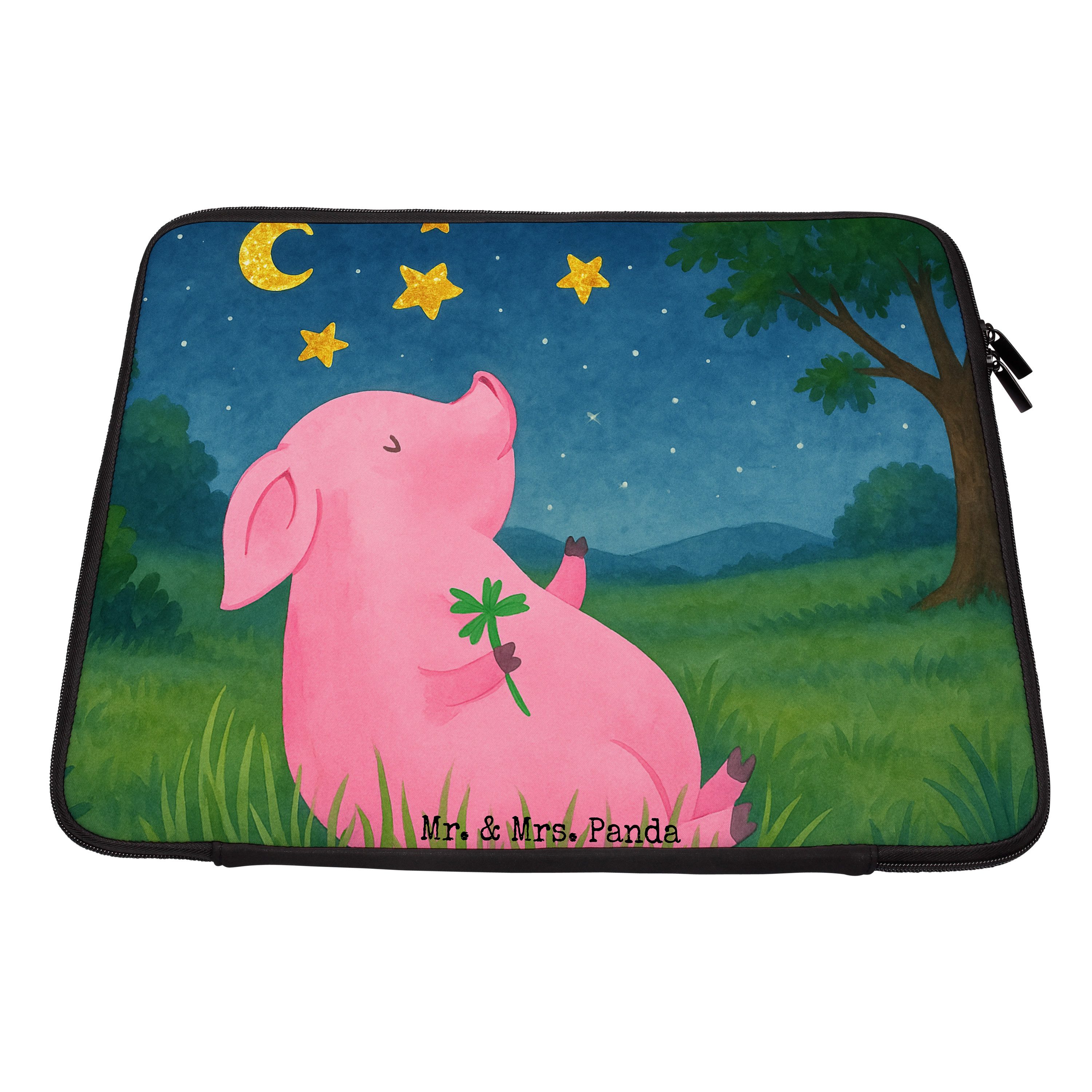 Mr. & Mrs. Panda Laptop-Hülle Schwein Glück Design, Computertasche 17" 40 x 30 cm, Weiß, Laptop Hül, Computertasche Laptop Sleeve Laptop Tasche