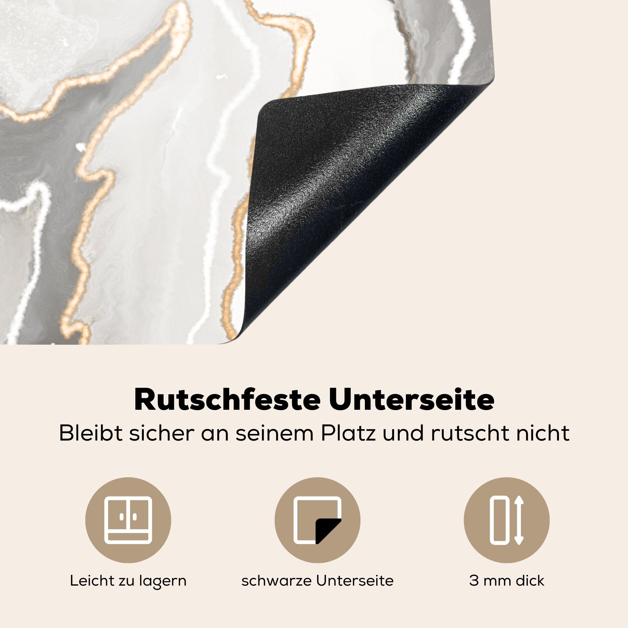MuchoWow Herdblende-/Abdeckplatte Marmor - für küche, Weiß, Schutz Induktionskochfeld die - Ceranfeldabdeckung 81x52 Braun (1 cm, tlg), Vinyl