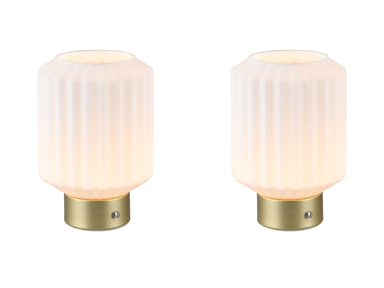 Reality Leuchten LED Tischleuchte, Dimmfunktion, LED fest integriert, Warmweiß, 2er SET ohne Strom-kabel, Akku kabellos Glas Lampenschirm Weiß H: 19cm