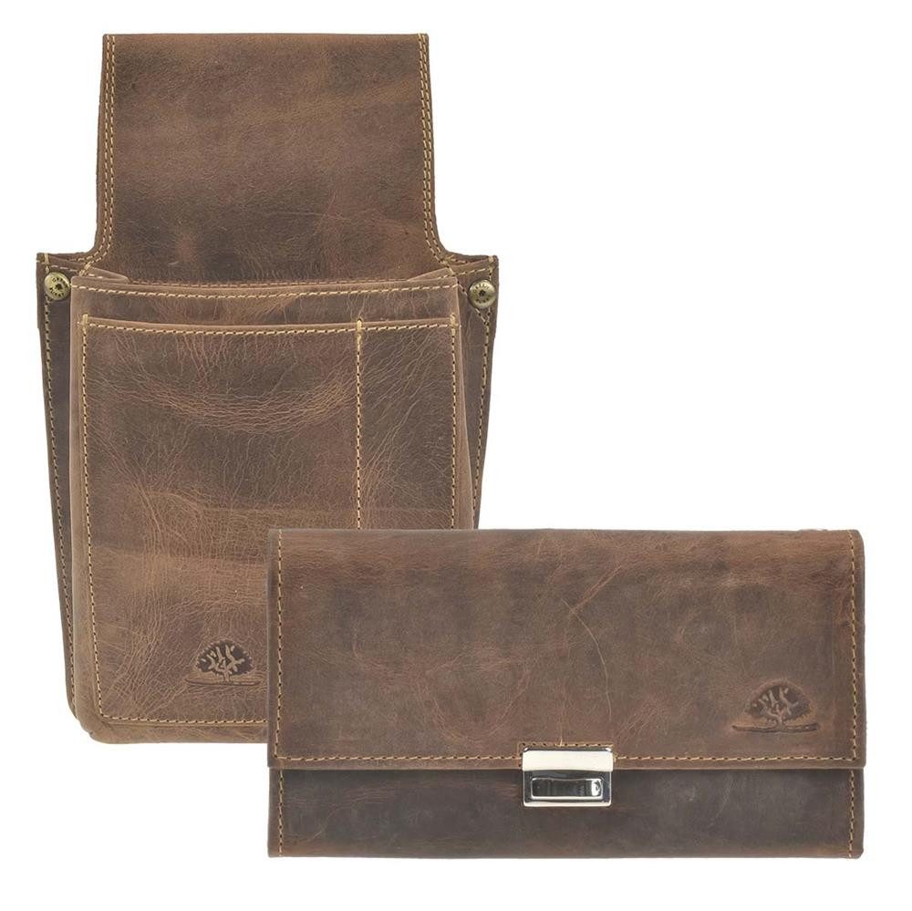 Greenburry Kellnerbörse Vintage Set Portemonnaie und Holster Vintage rustikal antik braun (2-teilig), Set, Kellnertasche + Börse, Holster, Portemonnaie, braun, Leder