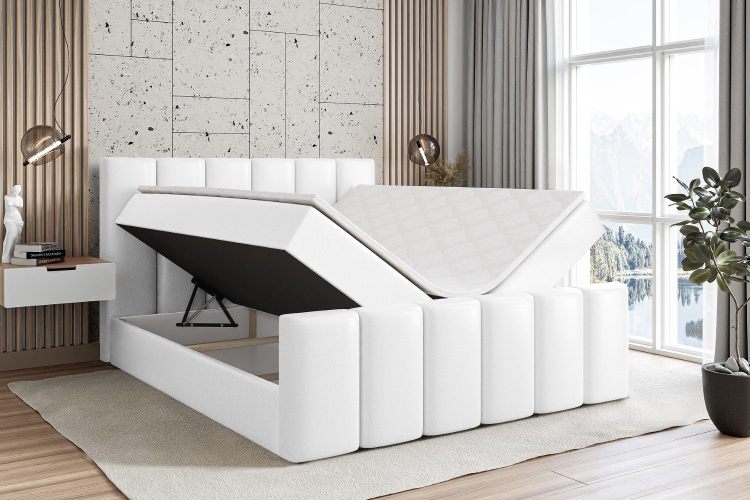 ALTDECOR Boxbett BOXI1-Z (Multipocket-Matratze H4, H3 Matratze Bonellfederung, Topper, Kopfteil), Doppelbett mit Fußteil