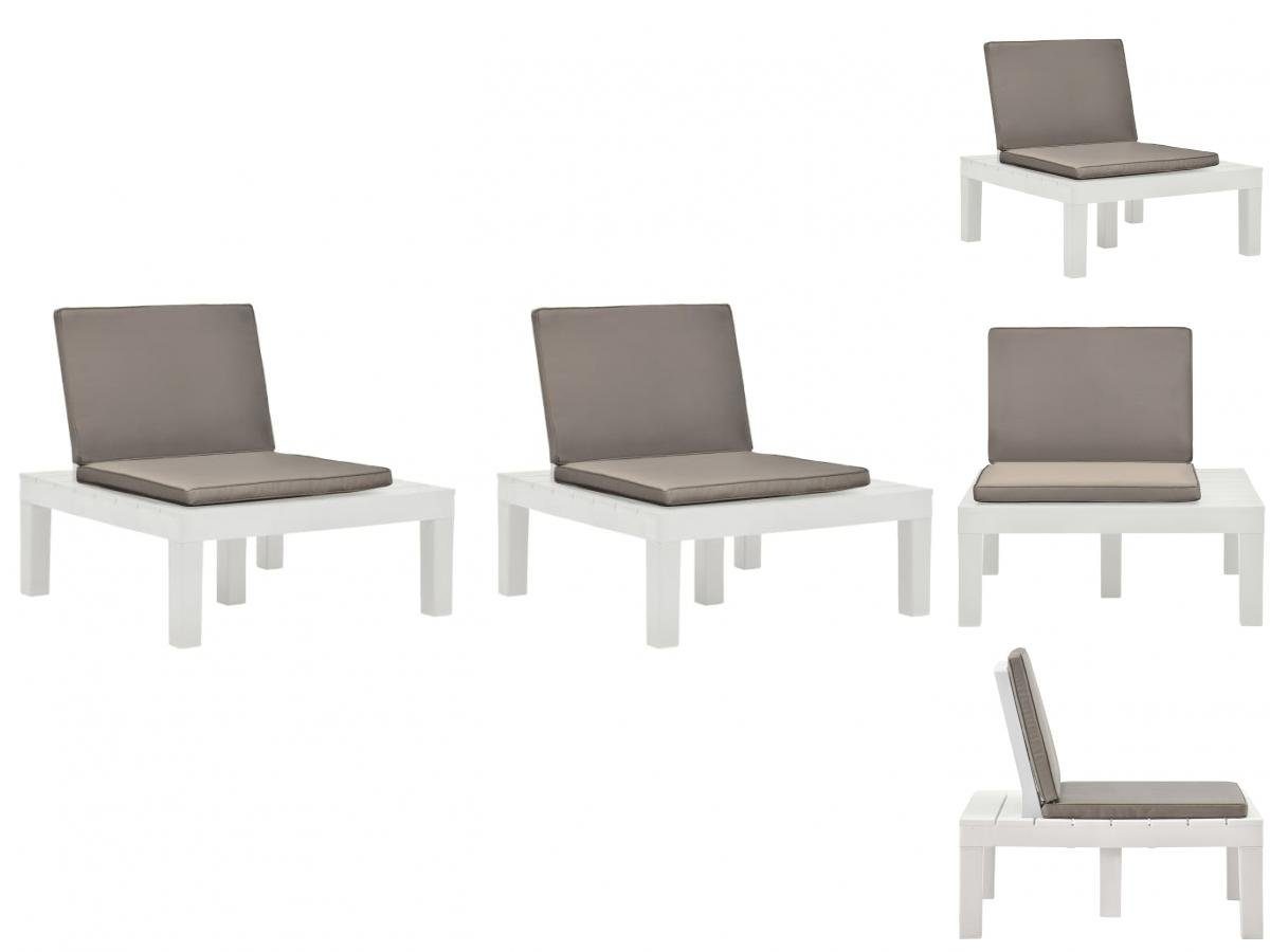 vidaXL Gartenstuhl Gartenstühle mit Auflagen 2 Stk Kunststoff Weiß