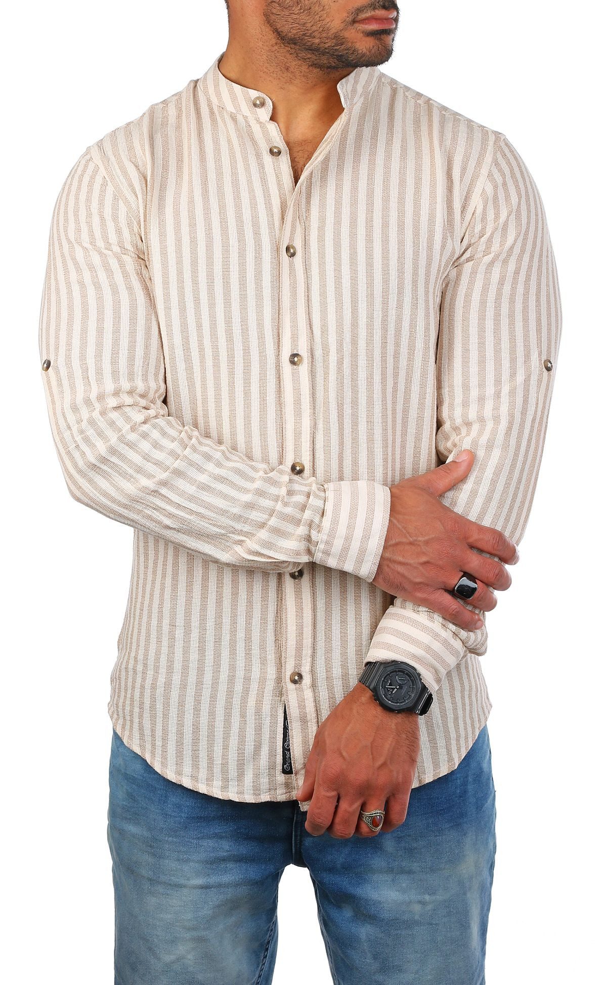 CARISMA Langarmhemd Herren Hemd trendig luftig grob gewebt retro Look 8607 günstig online kaufen