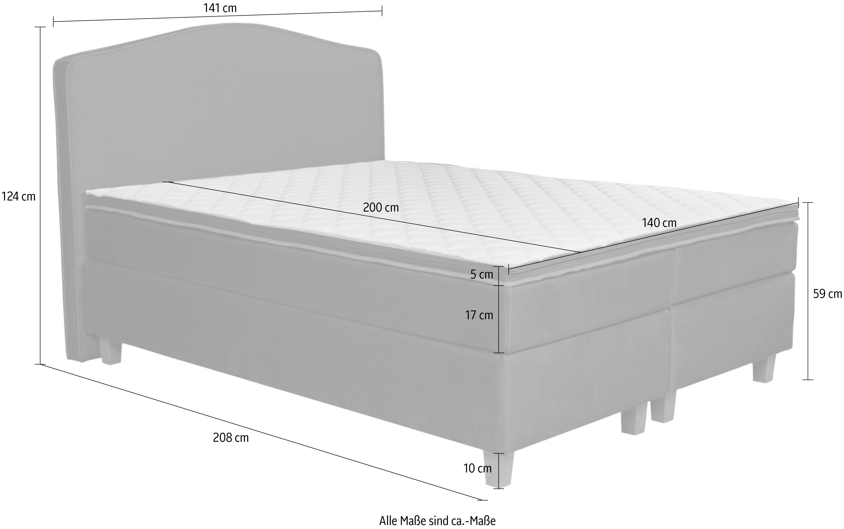 INOSIGN Boxspringbett Jalma, Füße aus massiver Birke ; Inkl. Topper
