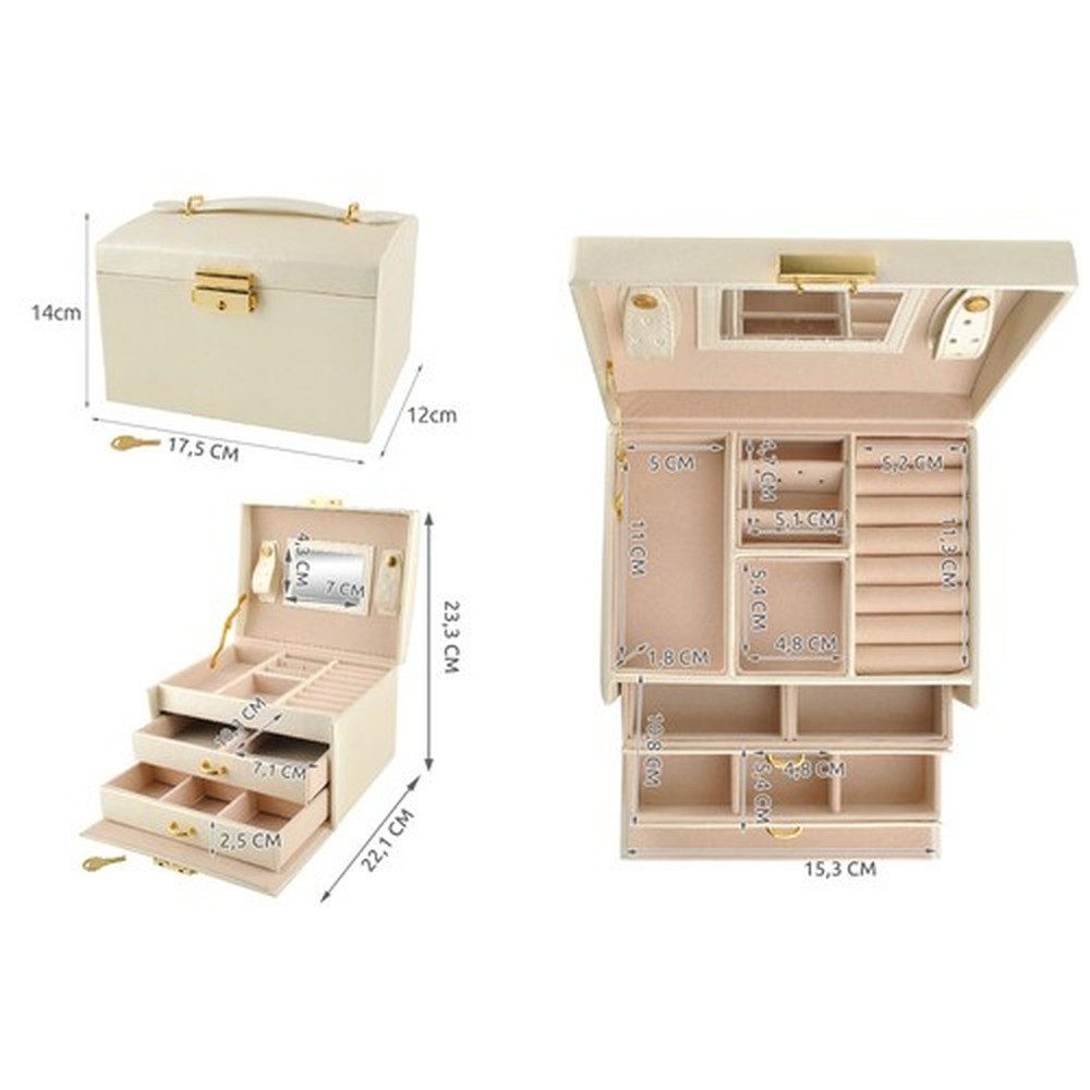 Beautylushh Schmuckkoffer Schmuckschatulle Satin-Schmuckkasten (Spar-Set, aufbewahren, ordnen), 20 Fächer, Rollfächer, Schubladen und Riemen