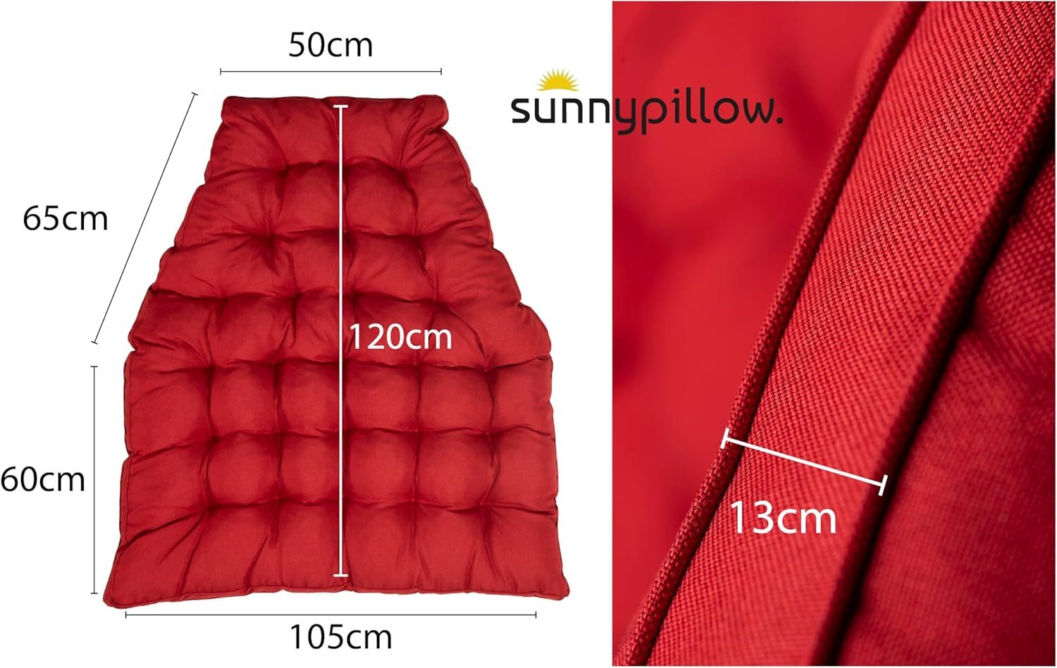 sunnypillow Polsterauflage Hängesessel Kissen - Auflage für Rattan & Polyrattan Hängeschaukel, Rot