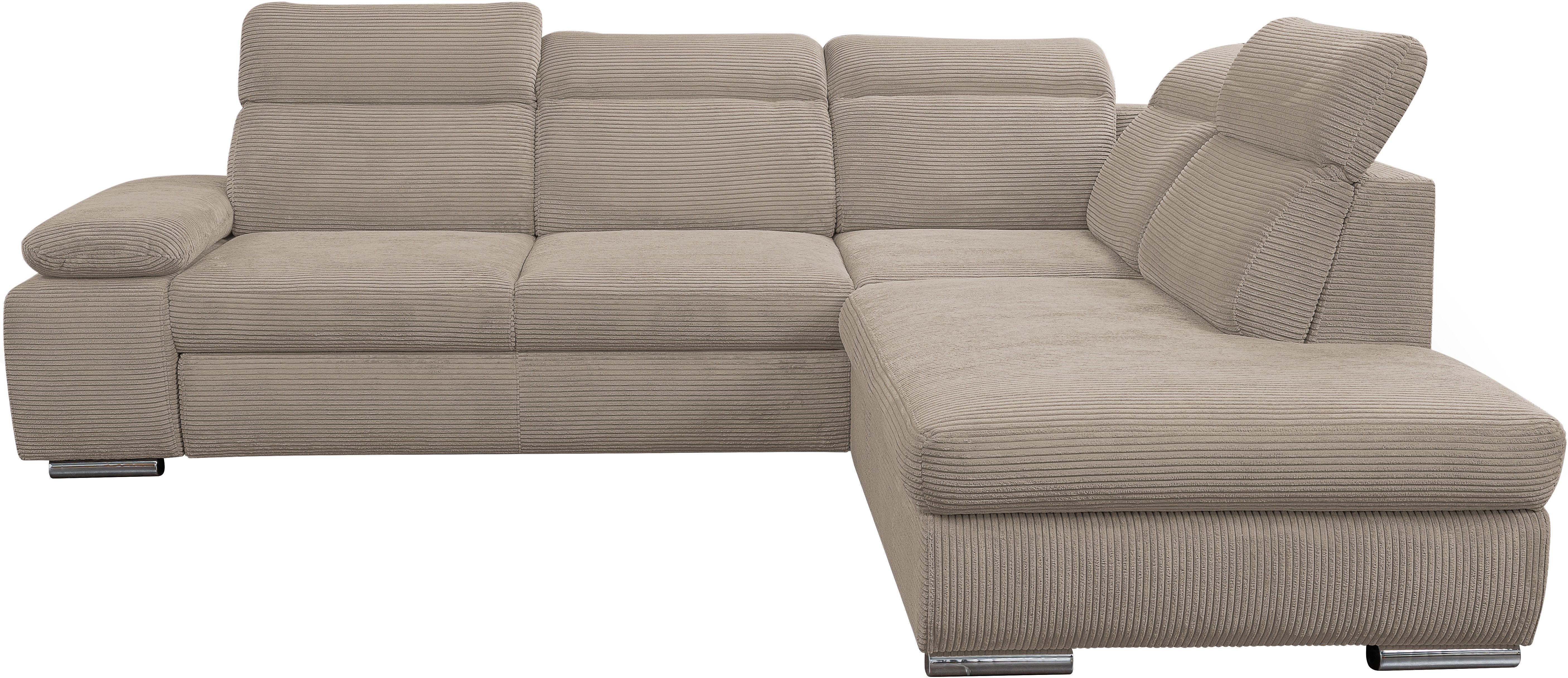 WERK2 Ecksofa Alicante Cord, inkl. Bettfunktion & Bettkasten, Breite 280cm, L-Form, Schlafsofa mit Bettkasten & verstellbaren Kopfstützen.