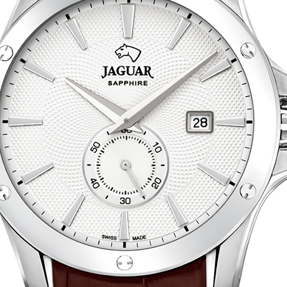 JAGUAR Quarzuhr Jaguar Herren Armbanduhr ACM, (Analoguhr), Herren Armbanduhr rund, Lederarmband braun, Sport