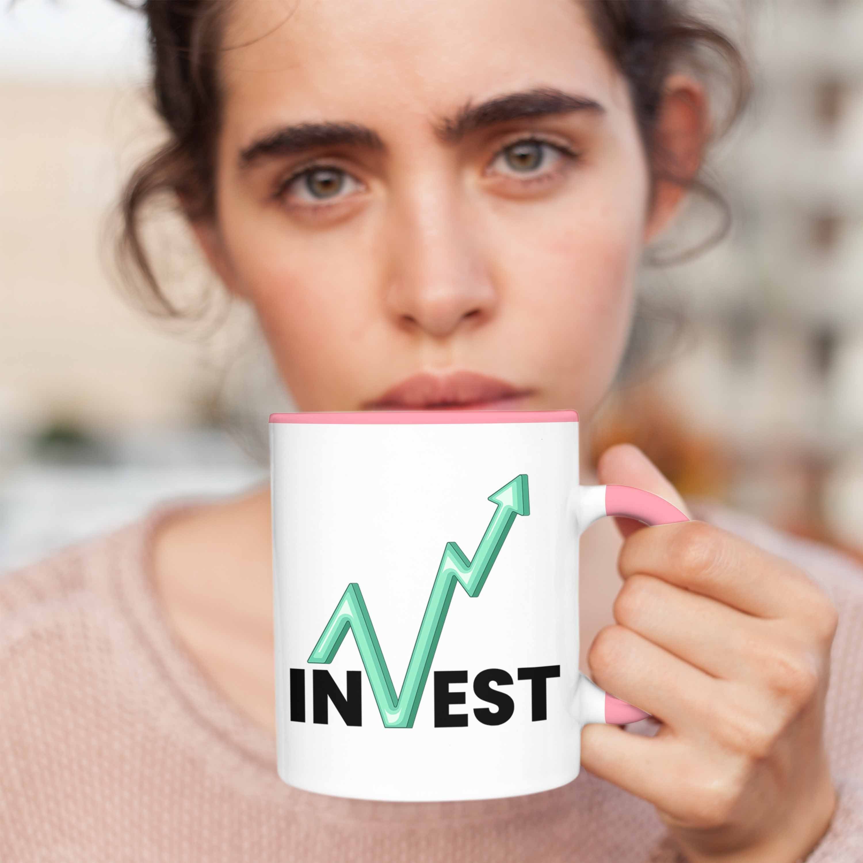 Geschenk Tasse Investment Li Aktien für Trendation Trader Tasse "Invest" Börsenfans Rosa und