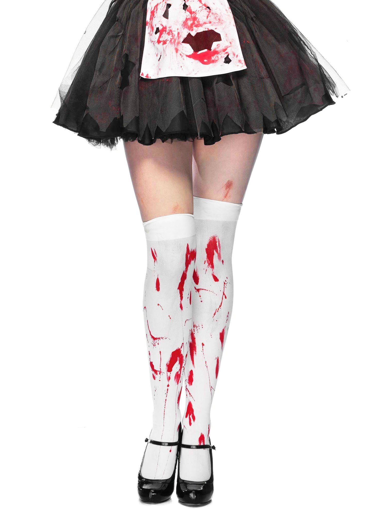 Leg Avenue Overknees Blutige Overknees - für Halloween Kostüm Damen Ausgefallene Kniestrümpfe für Euer Zombie Kostüm