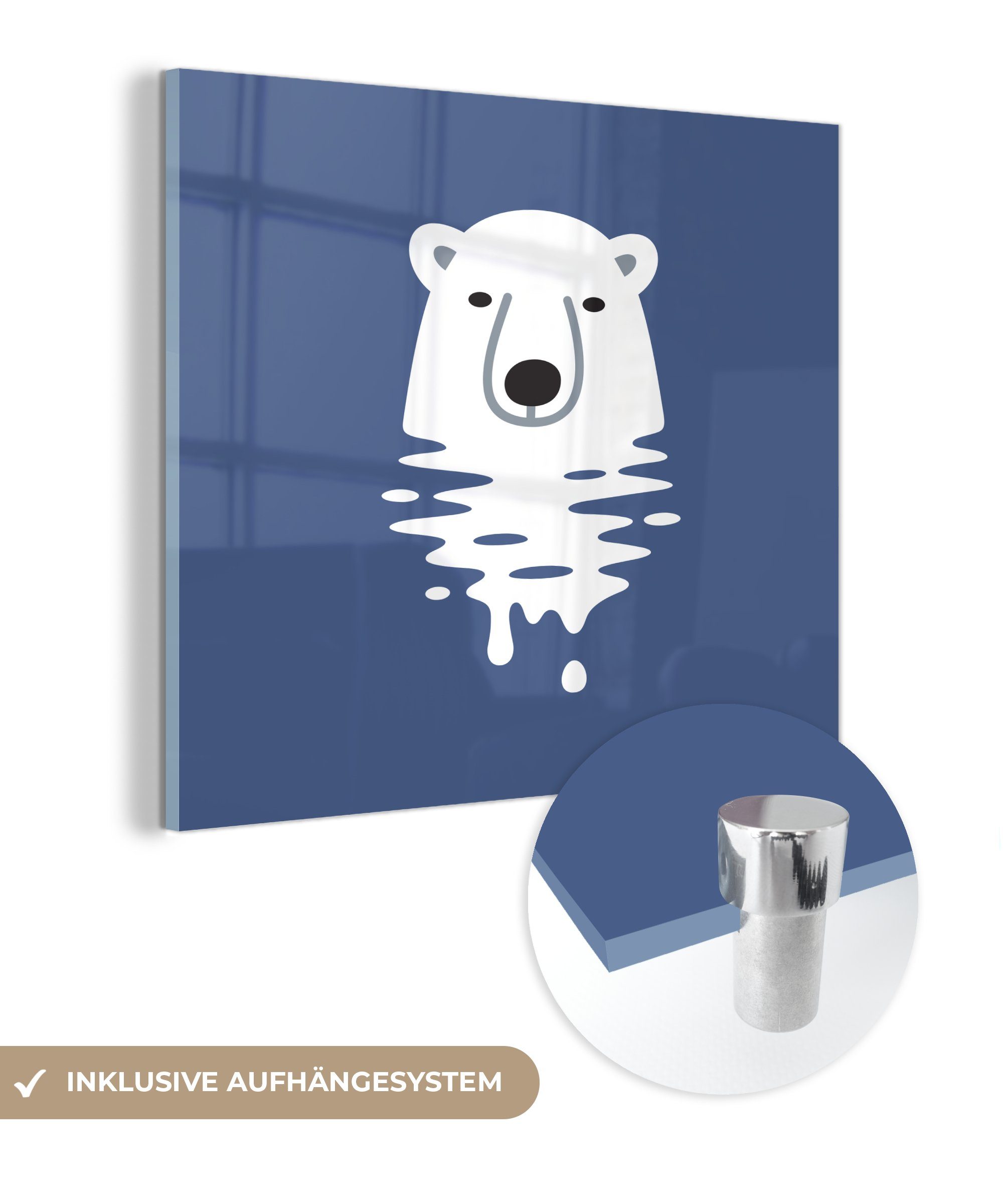 MuchoWow Acrylglasbild Illustration eines Eisbären im Wasser, (1 St), Glasbilder - Bilder auf Glas Wandbild - Foto auf Glas - Wanddekoration