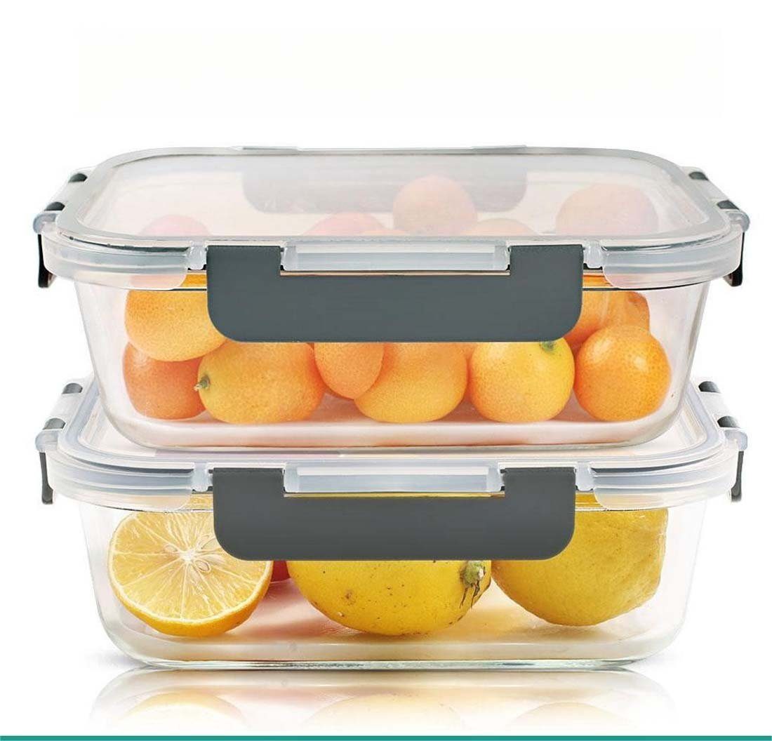 YANN Frischhaltedose Frischhaltedosen-Set aus Glas zur Lebensmittelaufbewahrung, (2-teiliges Set, 2-tlg), spülmaschinen, mikrowellen- und gefriergeeignet – auslaufsicher grau1 | Frischhaltedosen