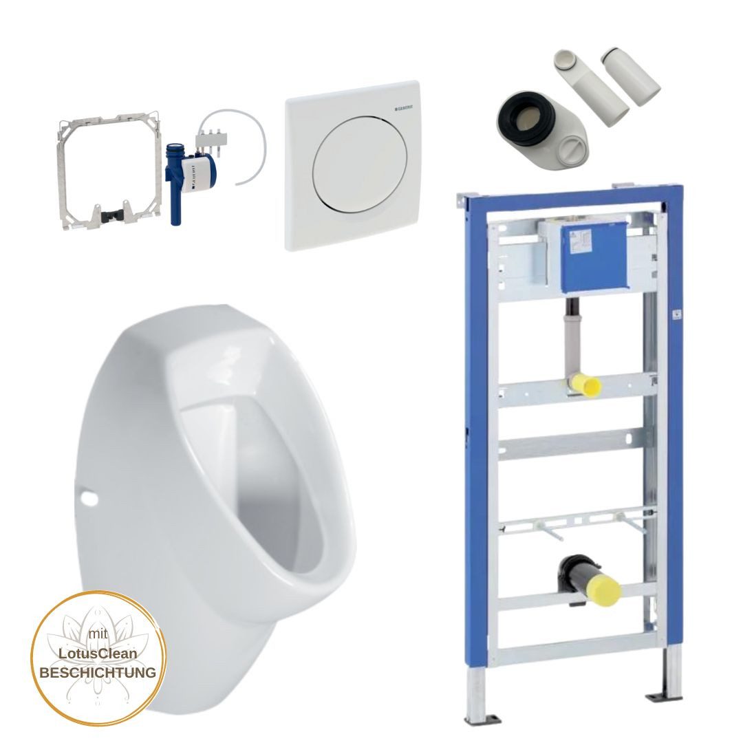 GEBERIT Urinal Urinal ohne Deckel Geberit Element Drückerplatte, Keramik, Wasserspülung, (Spar-Set, Komplettset)