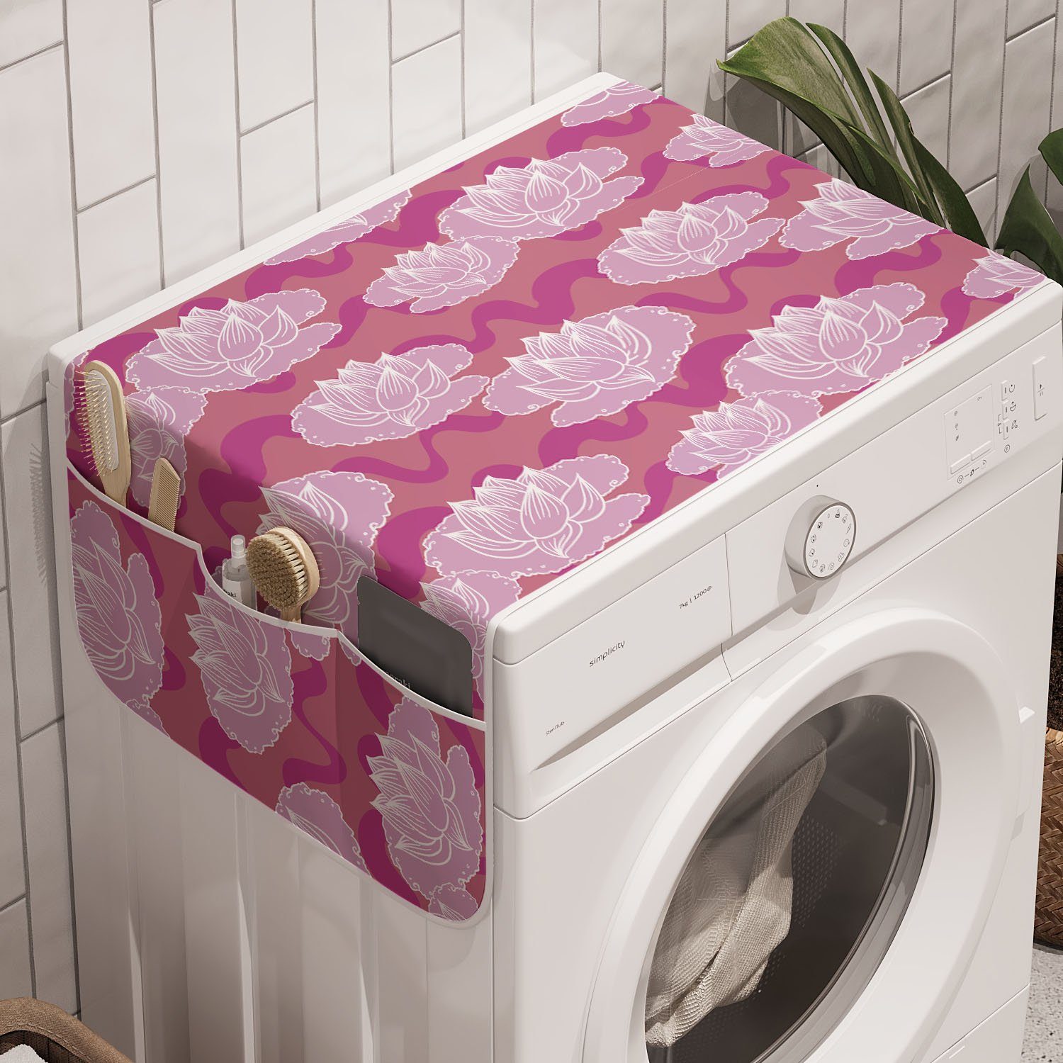 und Badorganizer Waschmaschine Folklore-Blumen Abakuhaus für Anti-Rutsch-Stoffabdeckung Trockner, Lotus