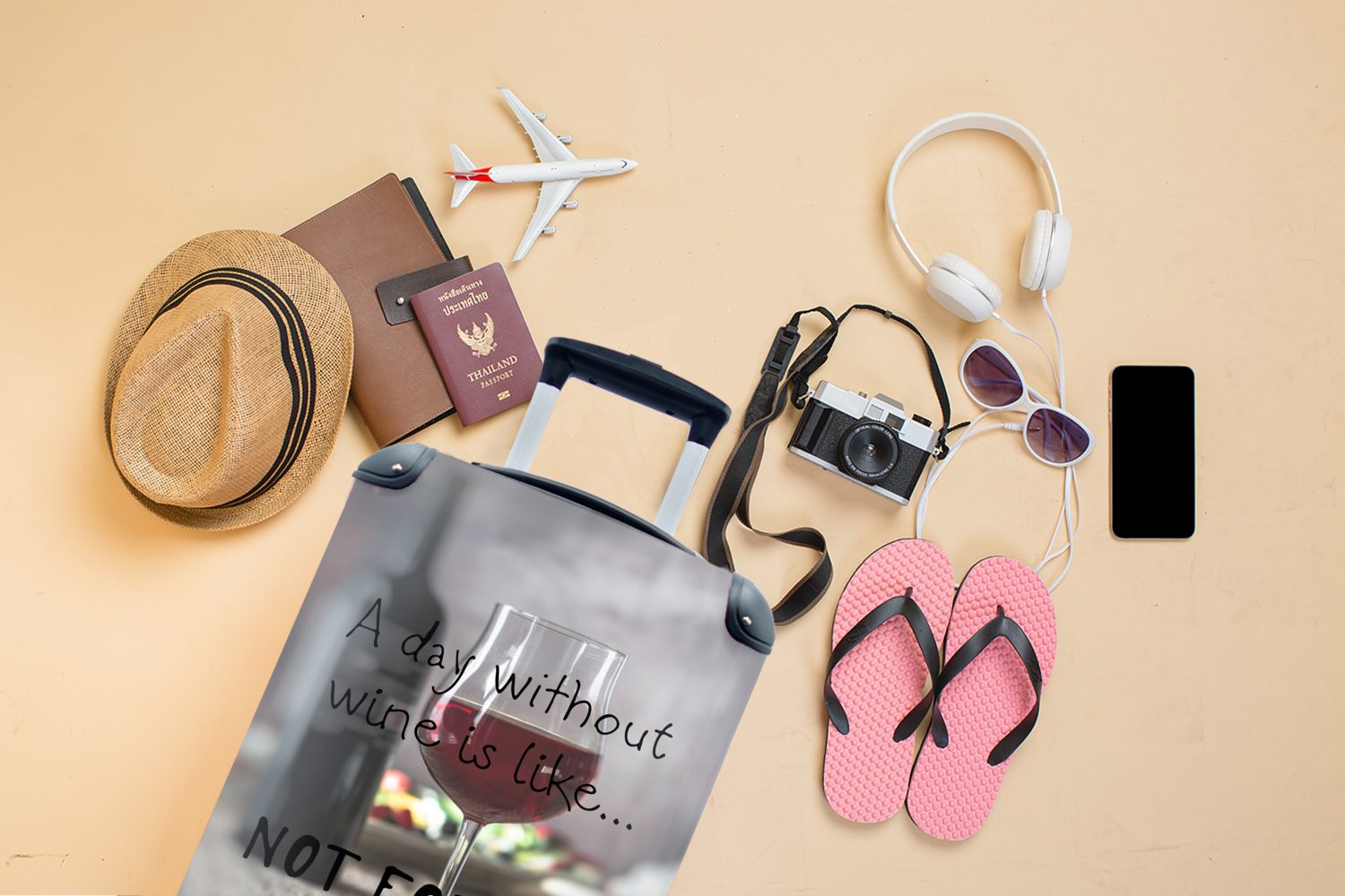 MuchoWow Handgepäckkoffer Zitat Handgepäck 4 rollen, mit ... Reisekoffer ohne Wein für für nicht Reisetasche "Ein mich" wie Wein ist Tag Ferien, einem, Trolley, Rollen, mit