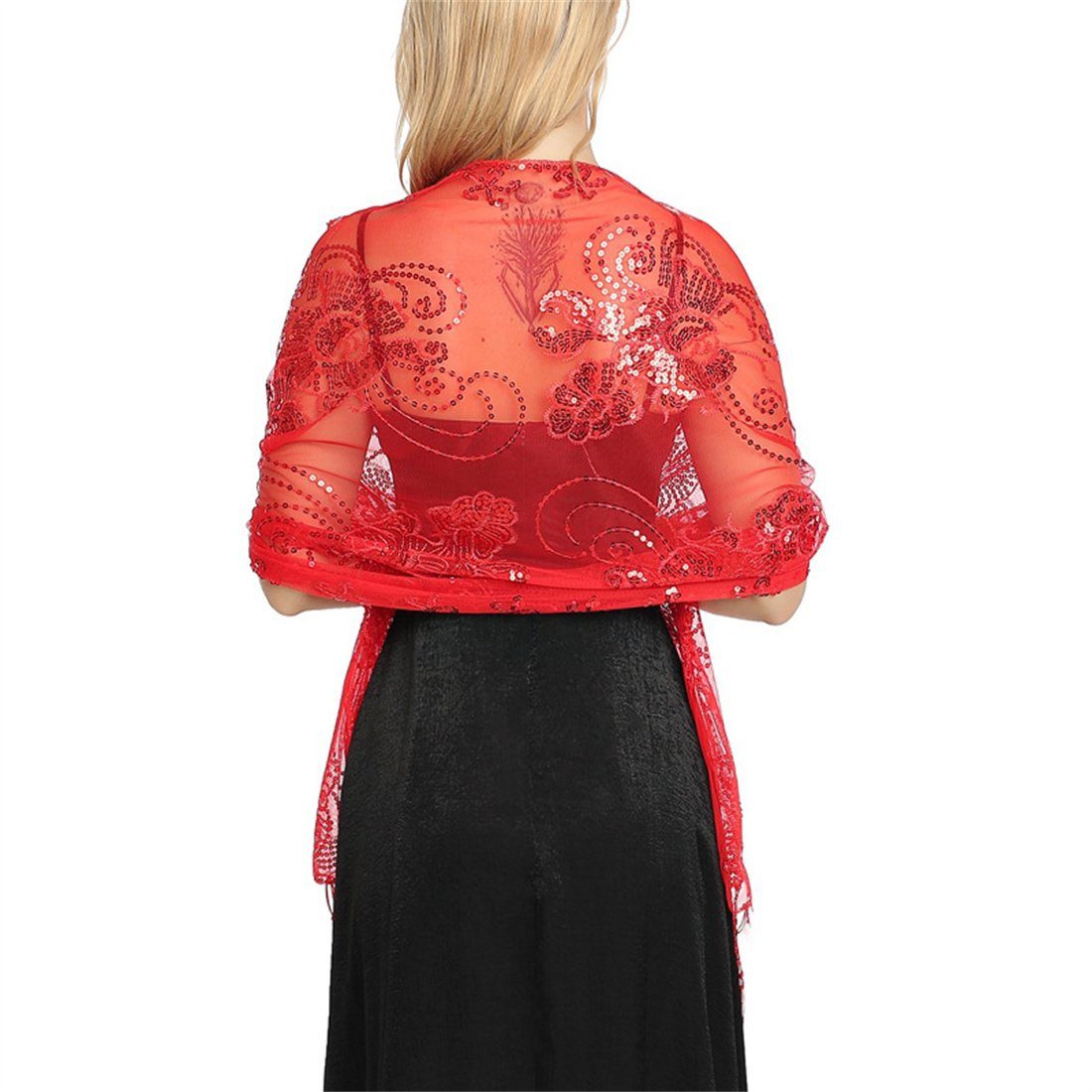 DÖRÖY Seidenschal Damen Netz Fransen Seidenschal, Rot Schal Abendkleid Schal Schal