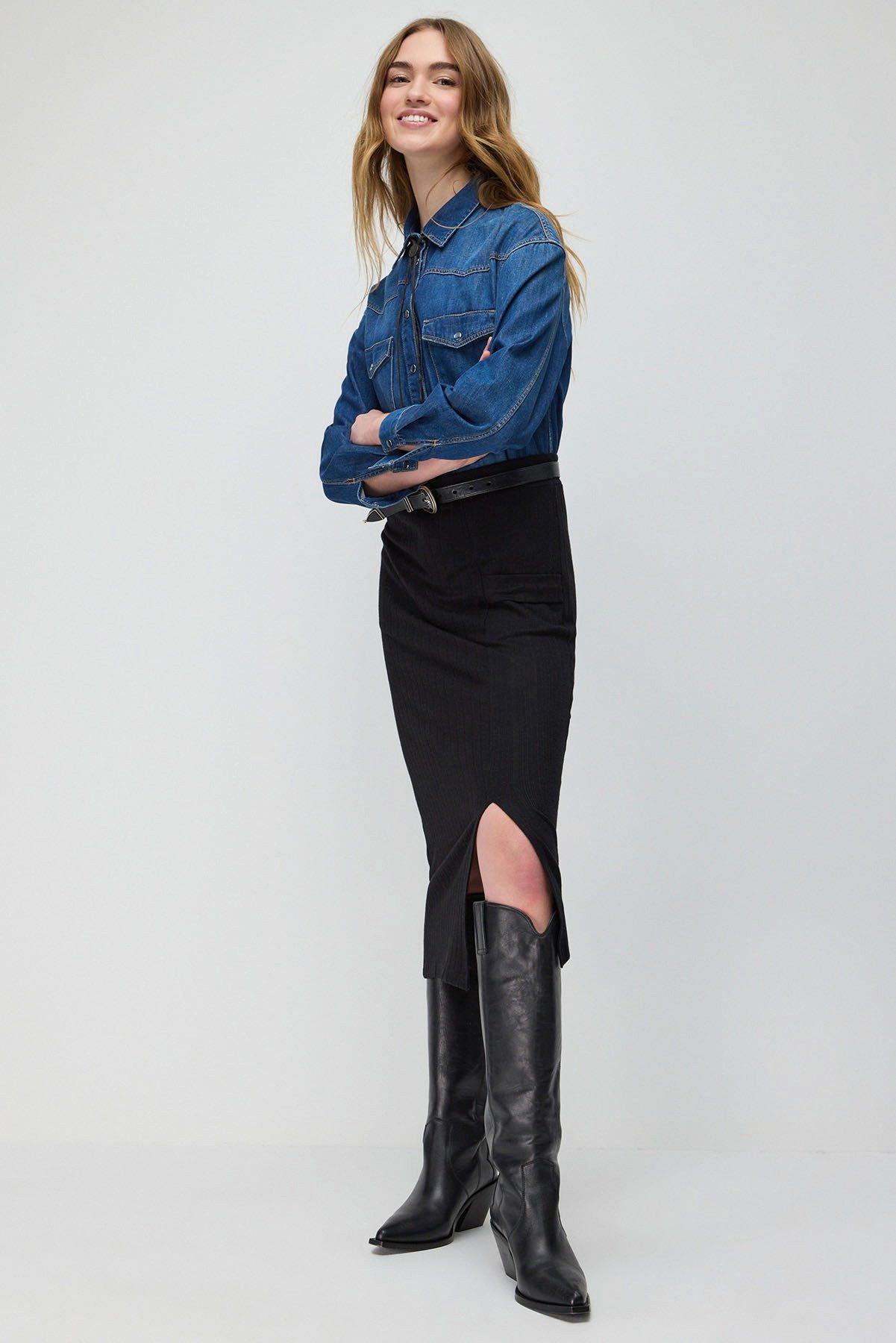 No Matter What Midirock Dehnbare Midi-Rock mit Schlitz - UK günstig online kaufen