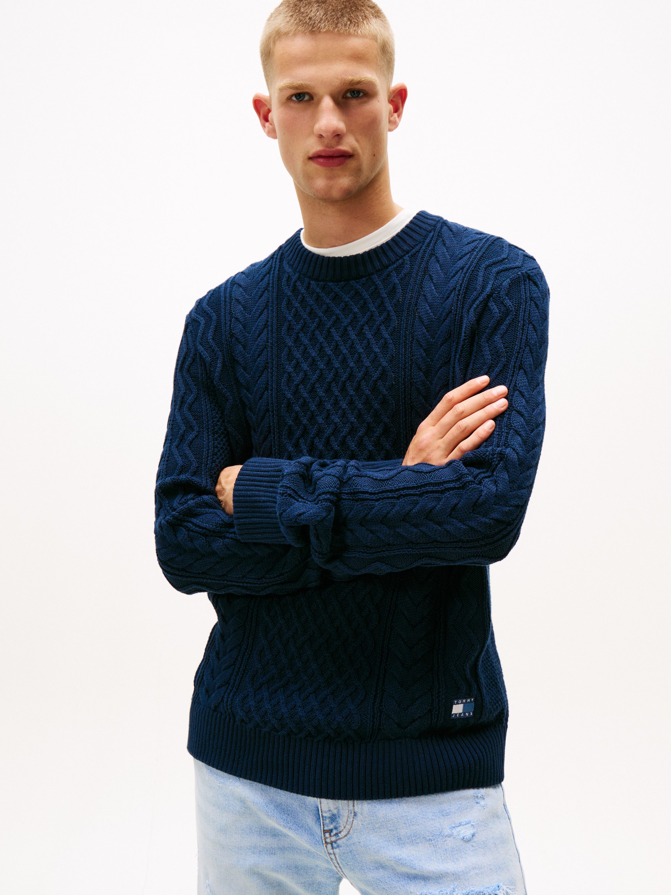 Tommy Jeans Strickpullover BADGE CABLE Slim Fit, Rundhals günstig online kaufen