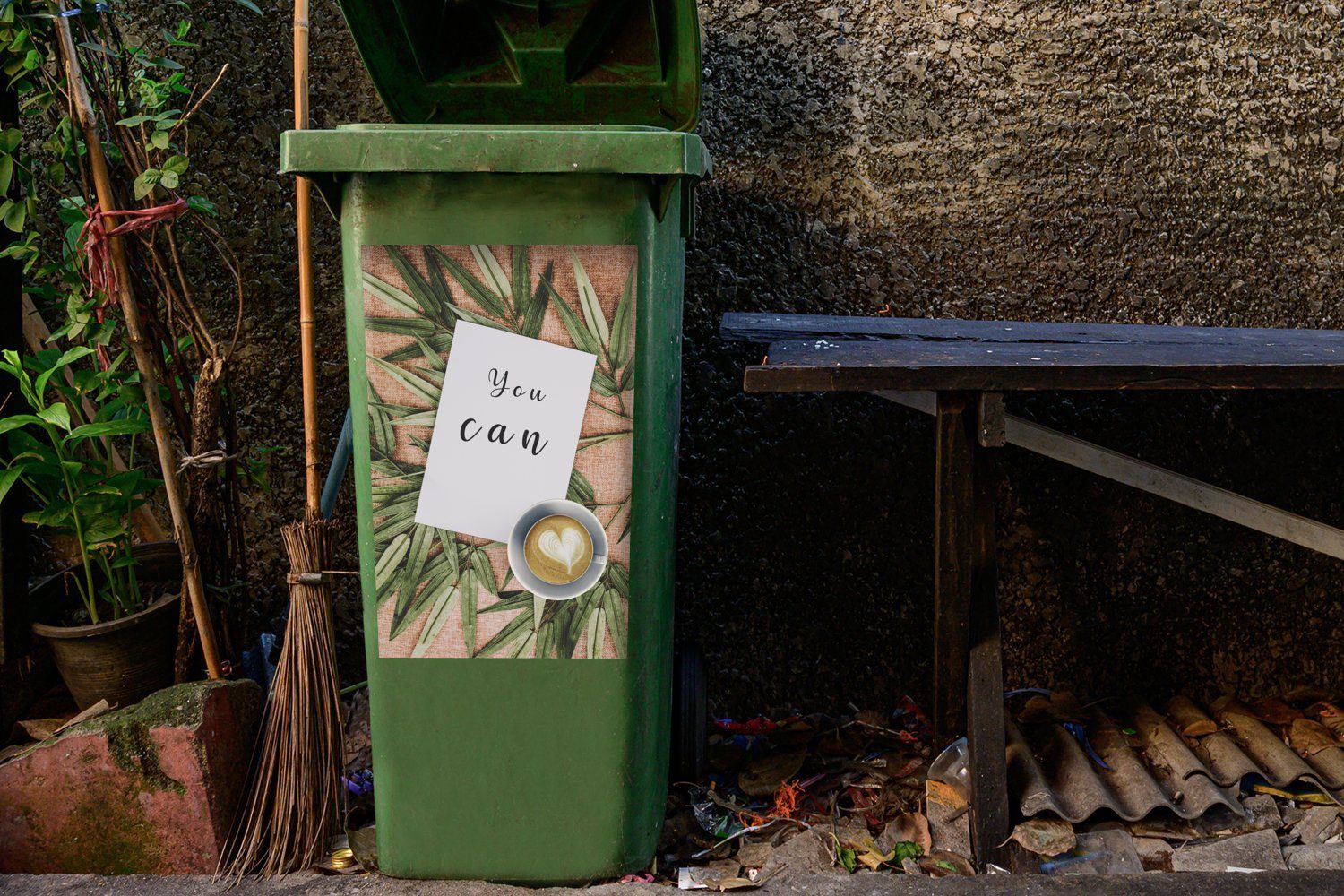 MuchoWow Mülltonne, - Abfalbehälter Container, Zitate Mülleimer-aufkleber, Sticker, (1 kannst" Kaffee St), Sprichwörter - Du - Wandsticker
