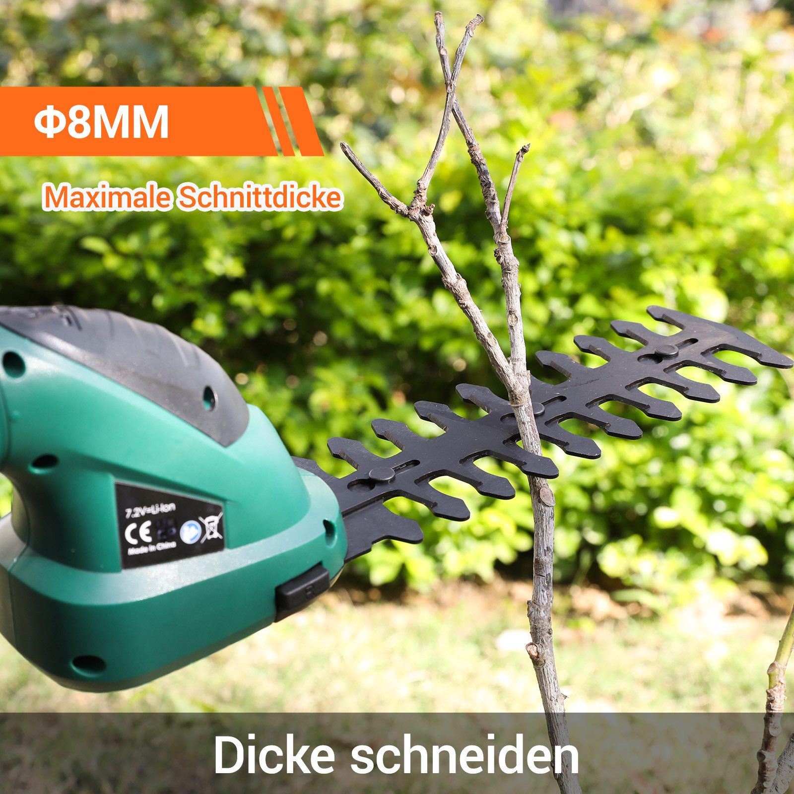 TLGREEN Akku-Grasschere 2 in 1 Handheckenschere mit Teleskopstiel,Akku 7,2V 2000mAh, Geeignet zum Trimmen von Rasenkanten,Strauchschnitt,Gras mähen – Bild 4 von 5