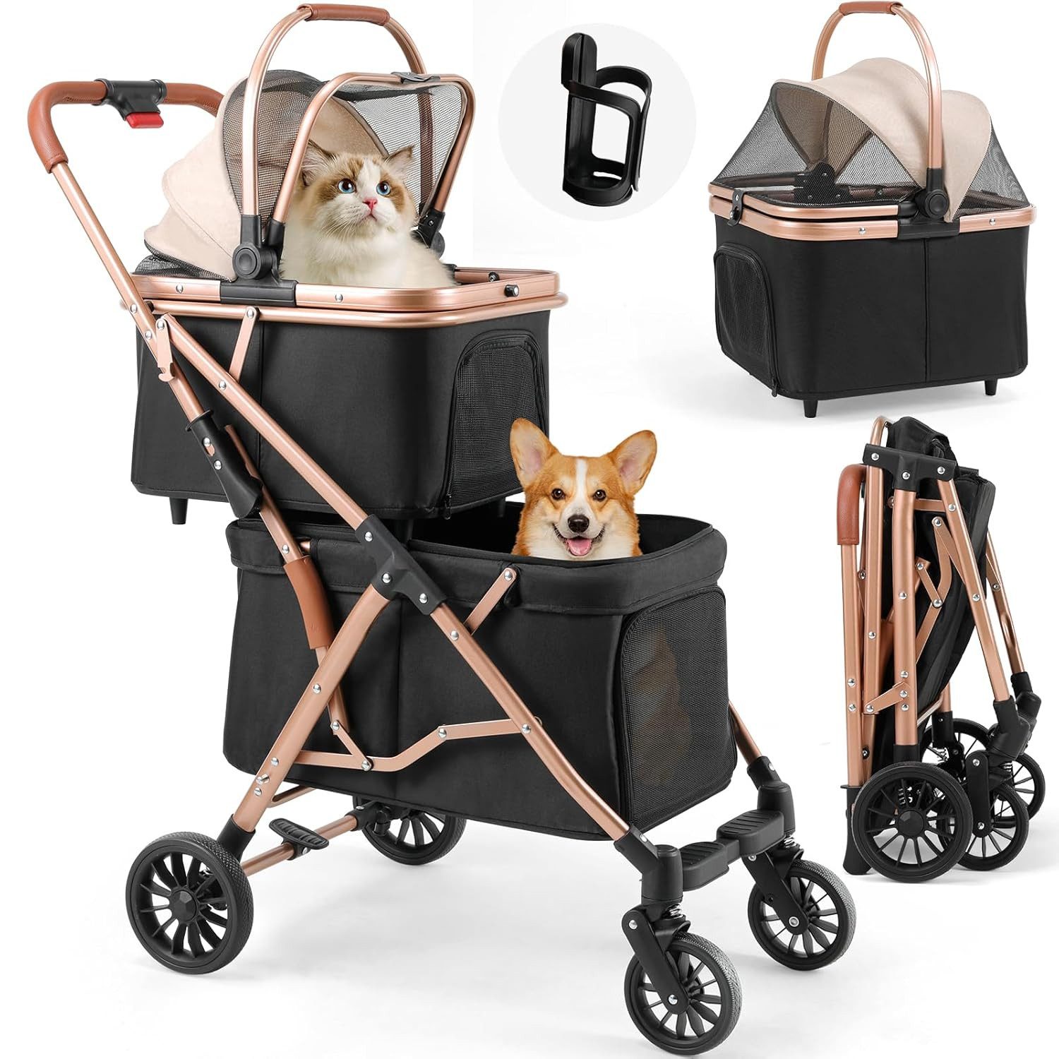 TLGREEN Hundebuggy,Klappbarer Doppelkorb-Hundewagen & Transportwagen, (Ein- günstig online kaufen