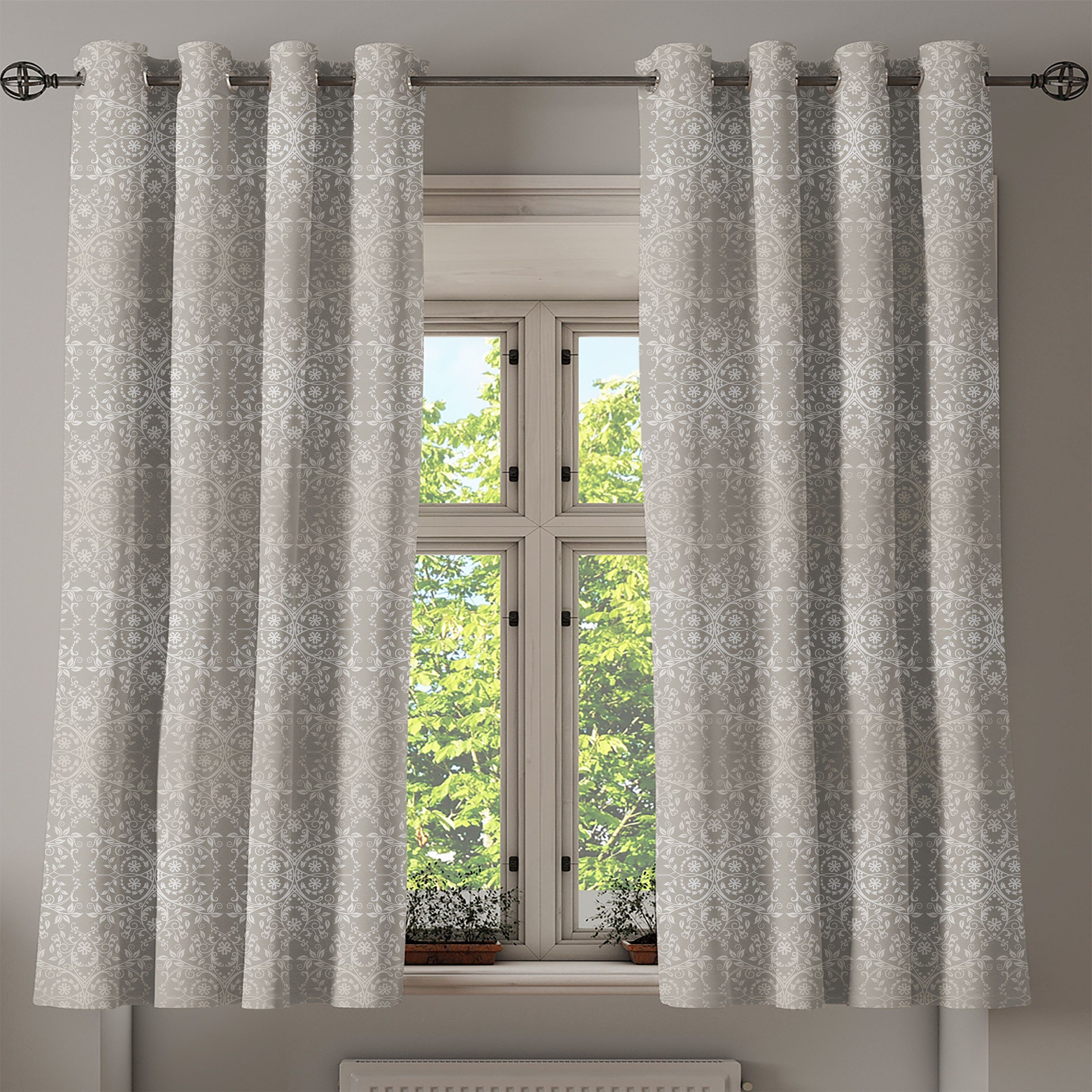 Gardine Dekorative Victorian Schlafzimmer Abakuhaus, für Wohnzimmer, Paisley 2-Panel-Fenstervorhänge Pattern Grau