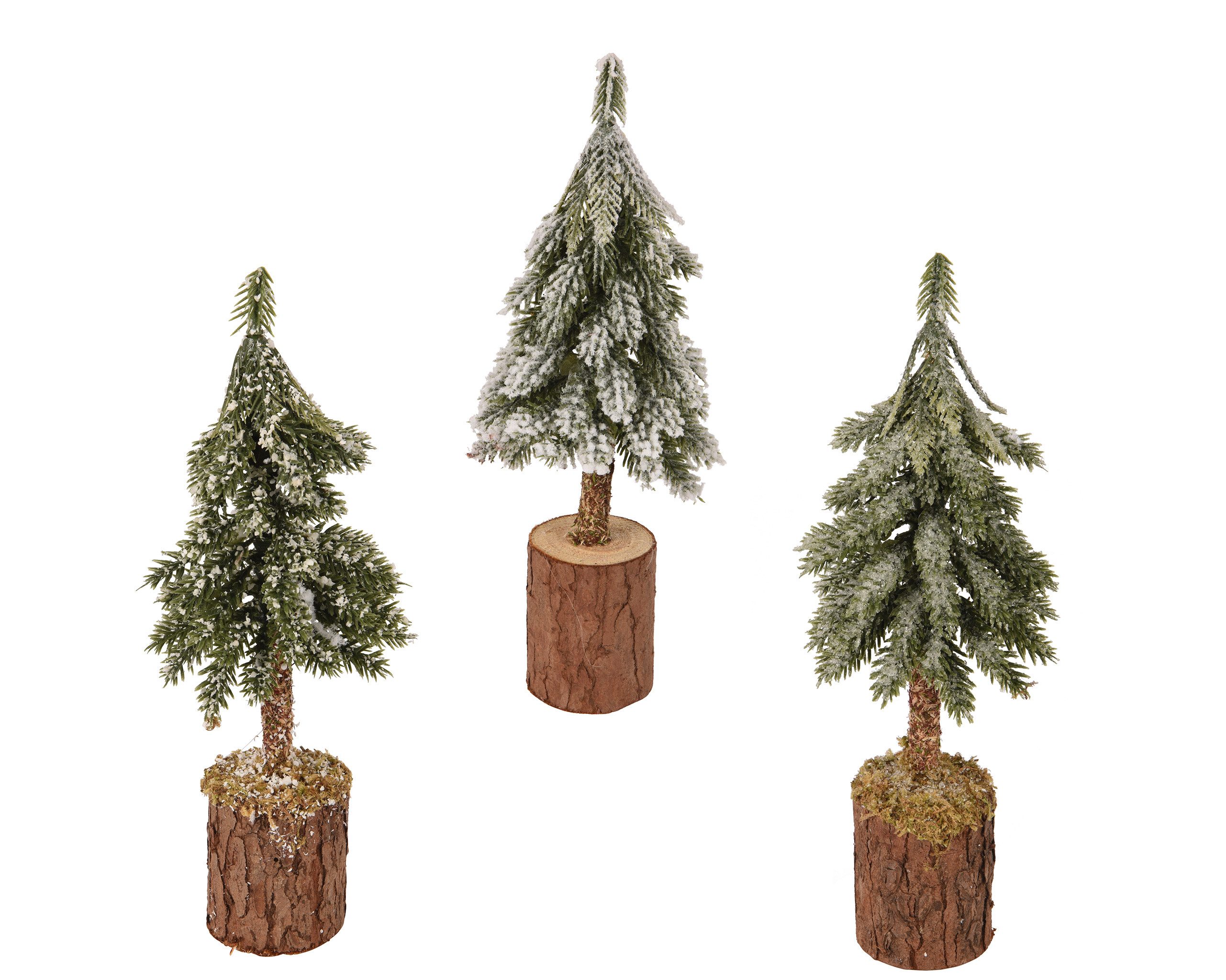 Winterliche Kunstpflanze, Kaemingk, Tannenbaum künstlich mit Holzsockel 21cm 1 Stück sortiert