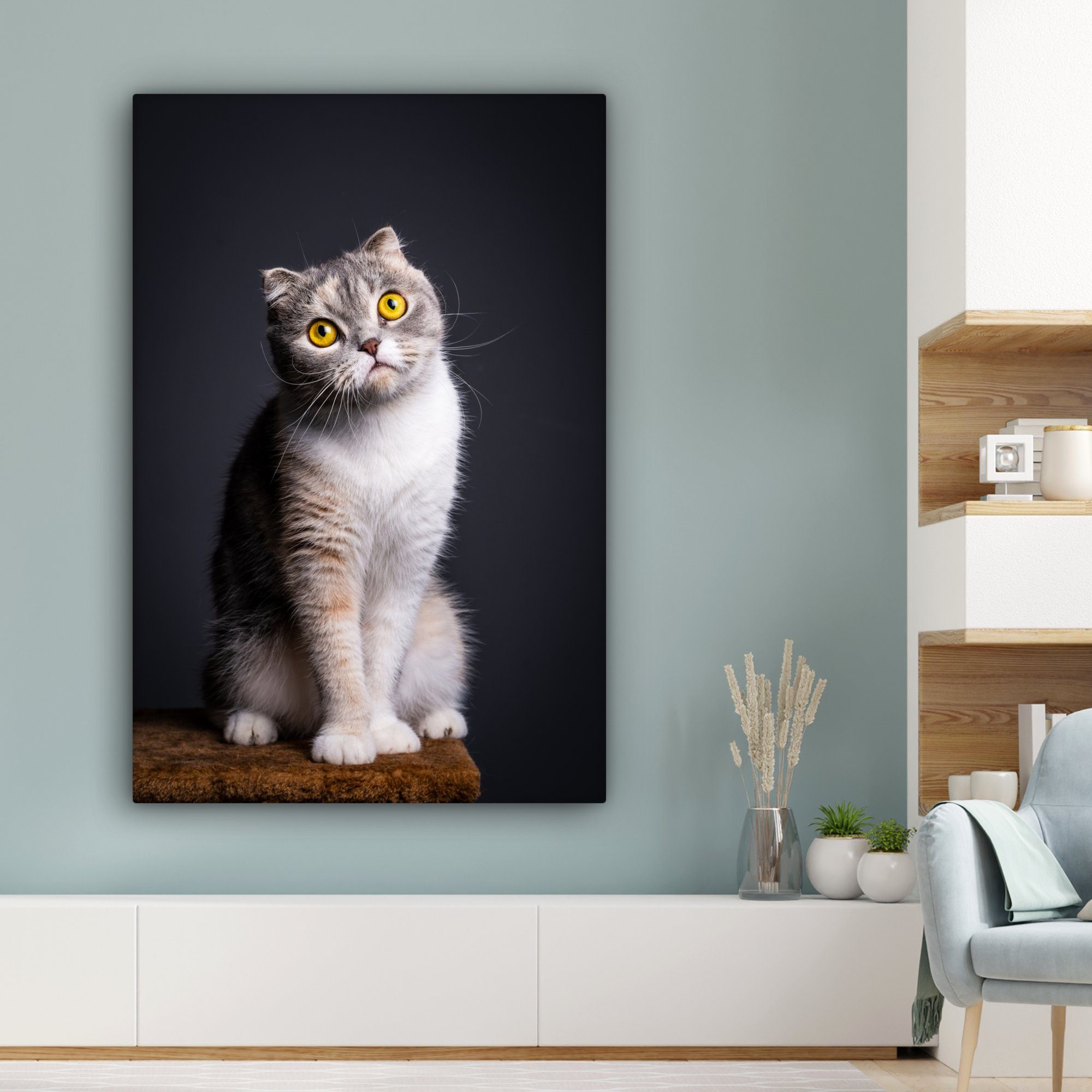 OneMillionCanvasses® Leinwandbild Katze - - 90x140 Wohnbereiche, cm St), Gemälde, für Licht, (1 alle Augen XXL, großes, Wandbild