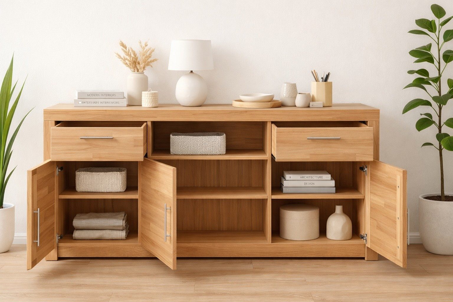 bv-vertrieb Anrichte Schubladenkommode Metallgriffe u. Scharniere Sideboard Kernbuche #1418