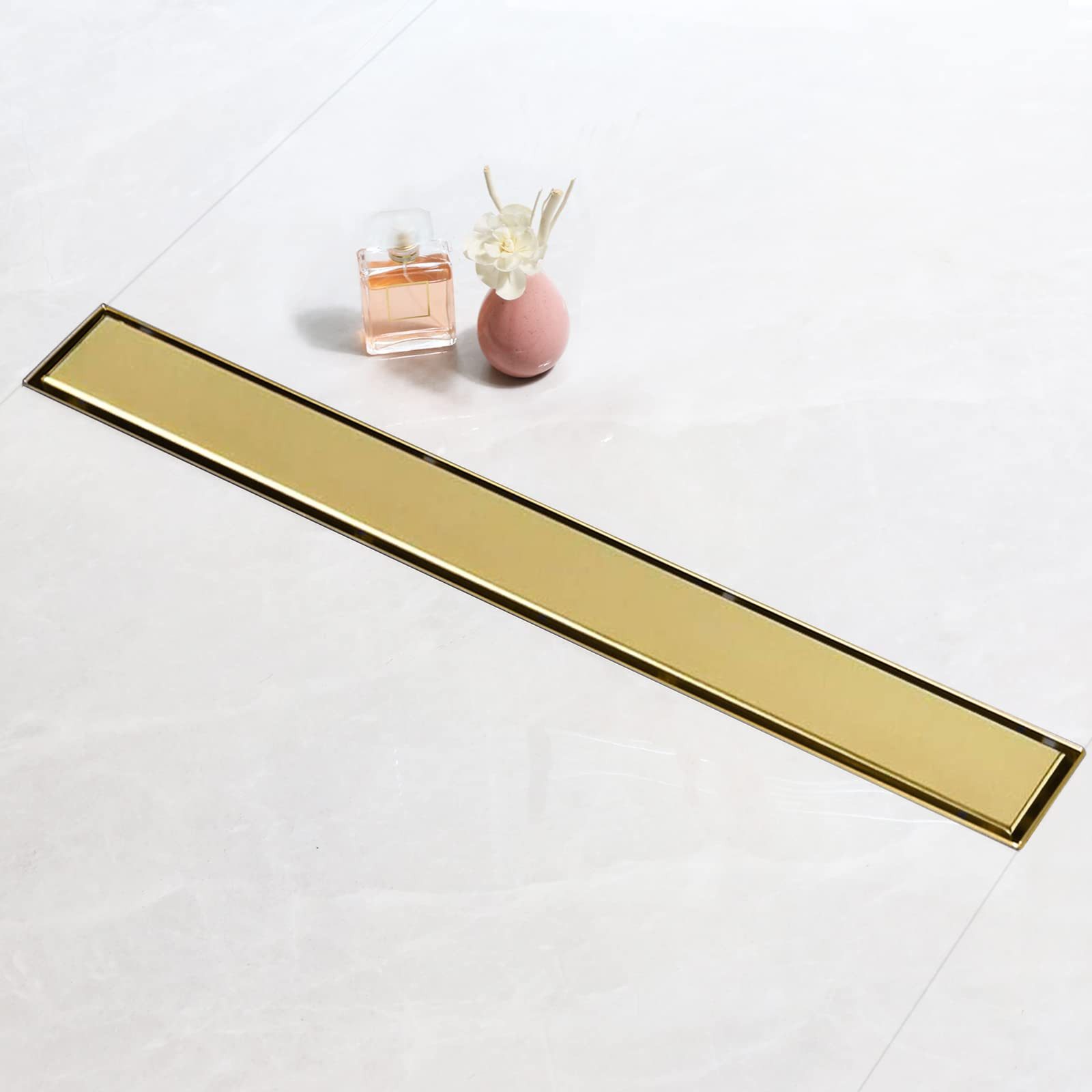 SaniteModar Duschrinne Gold, befliestbar & extra flach, Edelstahl Bodenablauf, 1-St., 2-in-1 wendbare Duschrinne, 60 cm
