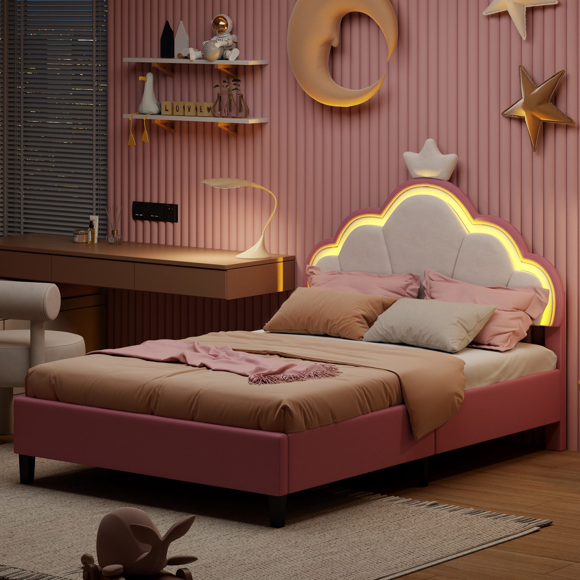 PXloue Polsterbett Kinderbett Jugendbett (Kopfteil hochstellbar), günstig online kaufen