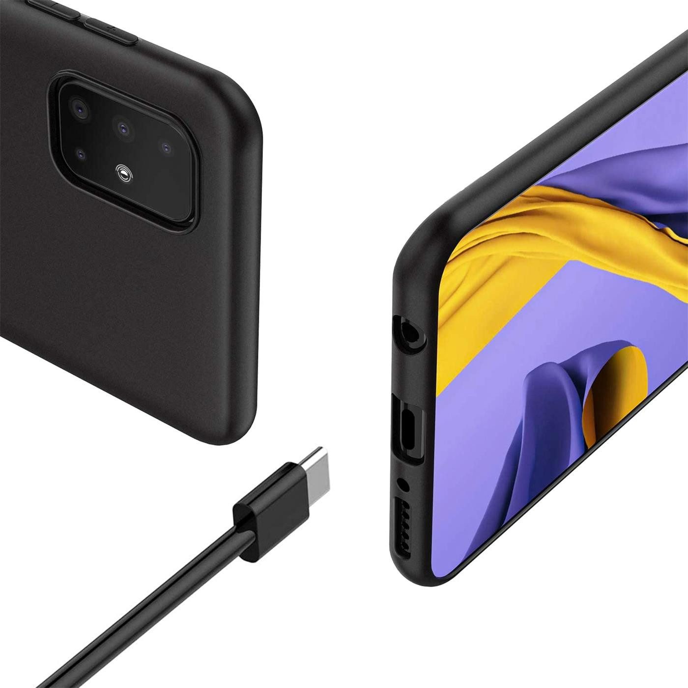 CoolGadget Handyhülle Schwarz als 2in1 Schutz Cover Set für das Samsung Galaxy A51 6,5 Zoll, 2x 9H Glas Display Schutz Folie + 1x TPU Case Hülle für Galaxy A51
