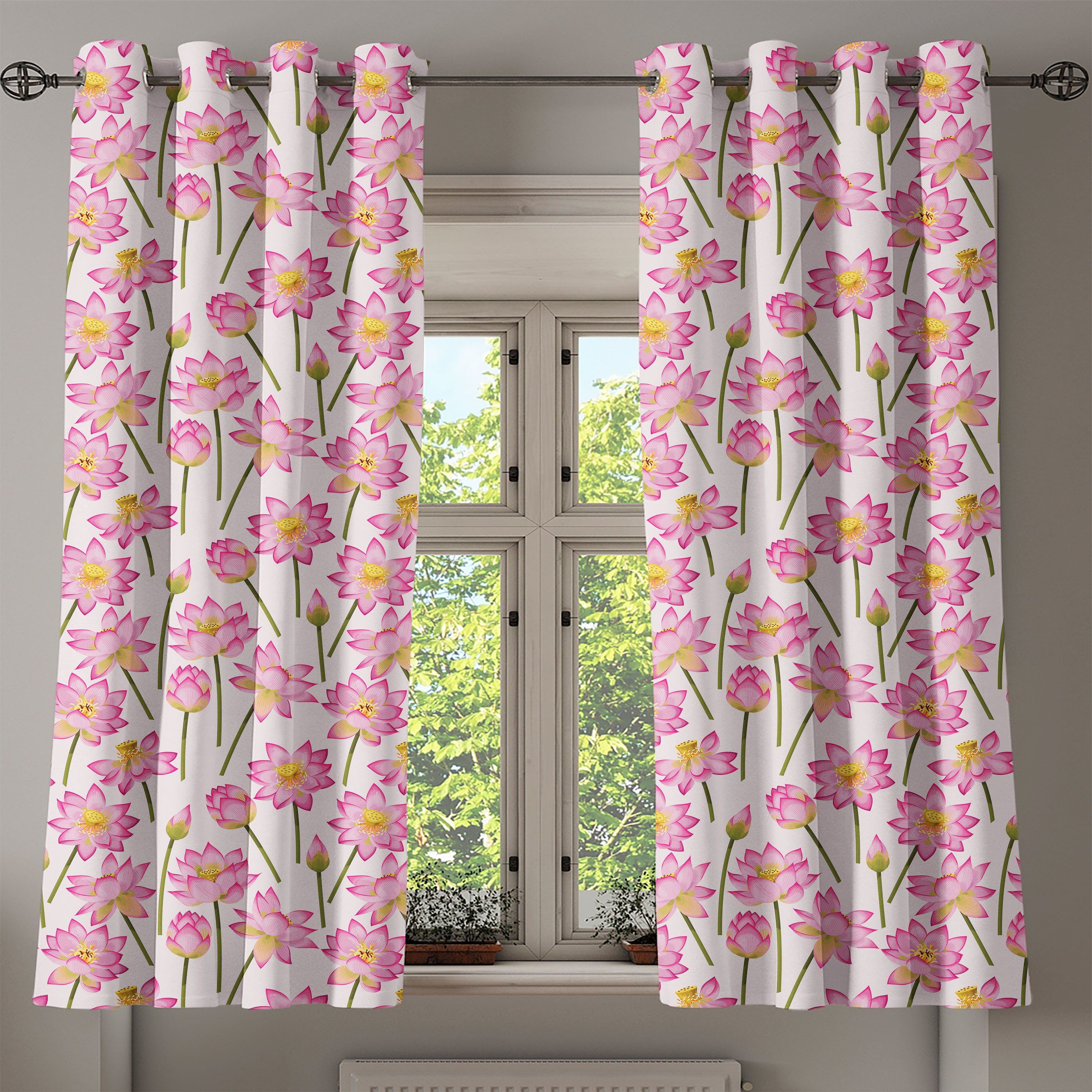 Dekorative Abakuhaus, Wohnzimmer, Schlafzimmer Frühlingsblume für Lotus Blühende 2-Panel-Fenstervorhänge Gardine