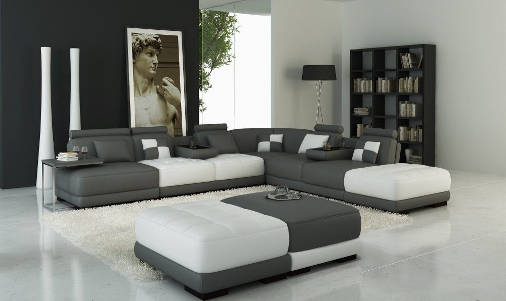 JVmoebel Garnitur Sofa Eck Ecksofa, Ledersofa Ecksofa Schwarz Modern Couch Wohnlandschaft Design
