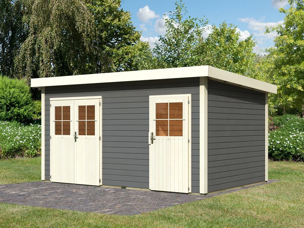 Karibu Gartenhaus KARIBU Gartenhaus Mattrup 28 mm, BxT: 456x303 cm, Massivholz-Gerätehaus mit Fußboden, wetterfest für Garten & Terrasse