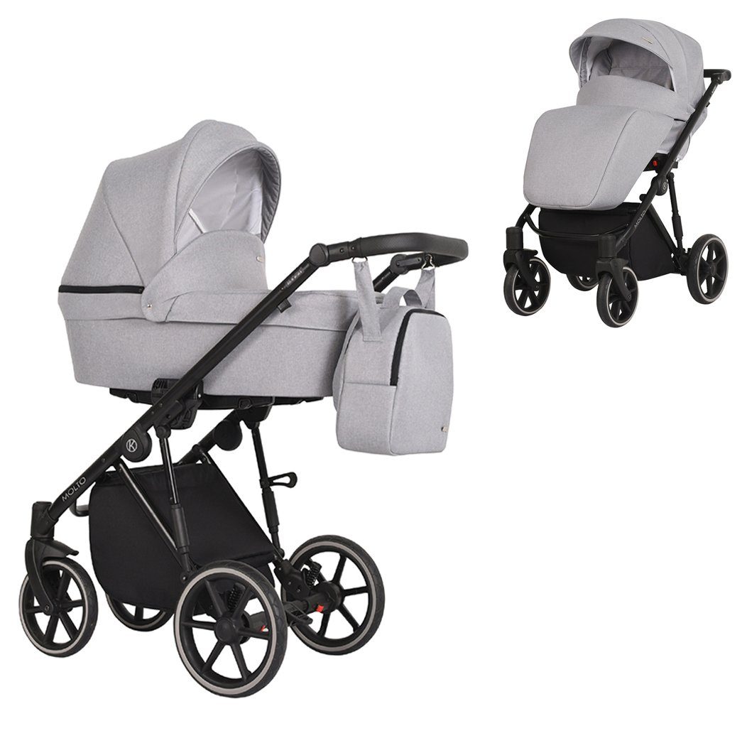 babies-on-wheels Kombi-Kinderwagen Molto 2 in 1 - 12 Teile - von Geburt bis 4 Jahre in 14 Designs Hellgrau = schwarzes Gestell