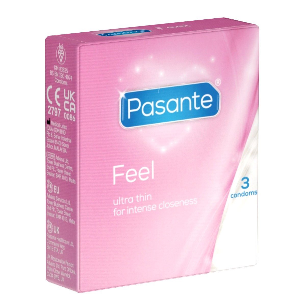 Pasante Kondome Feel (Sensitive) gefühlsechte Kondome Packung mit, 3 St., Kondome für empfindsame Liebhaber, extra dünn und feucht, für intensives Empfinden