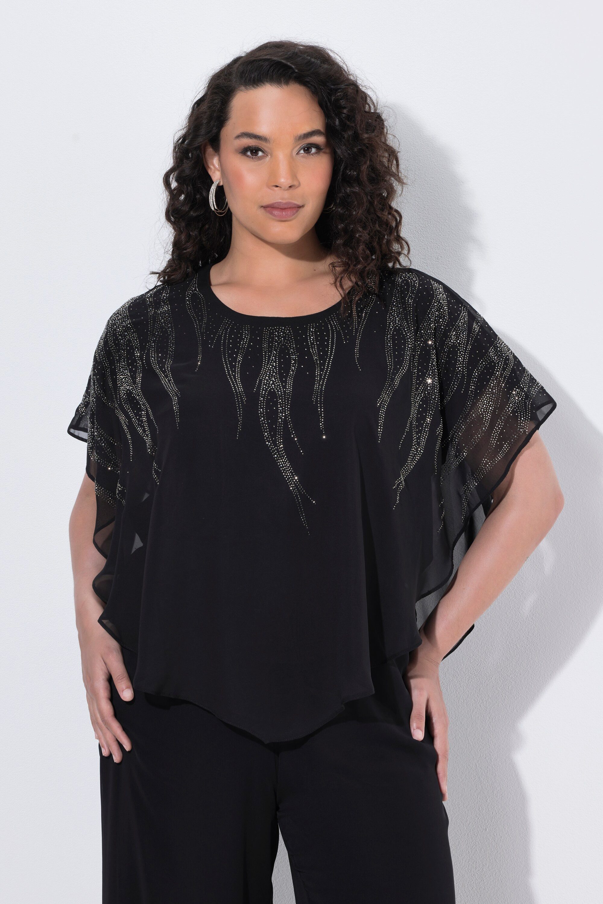 Ulla Popken Longbluse Chiffon-Bluse doppellagig Rundhals 3/4-Arm