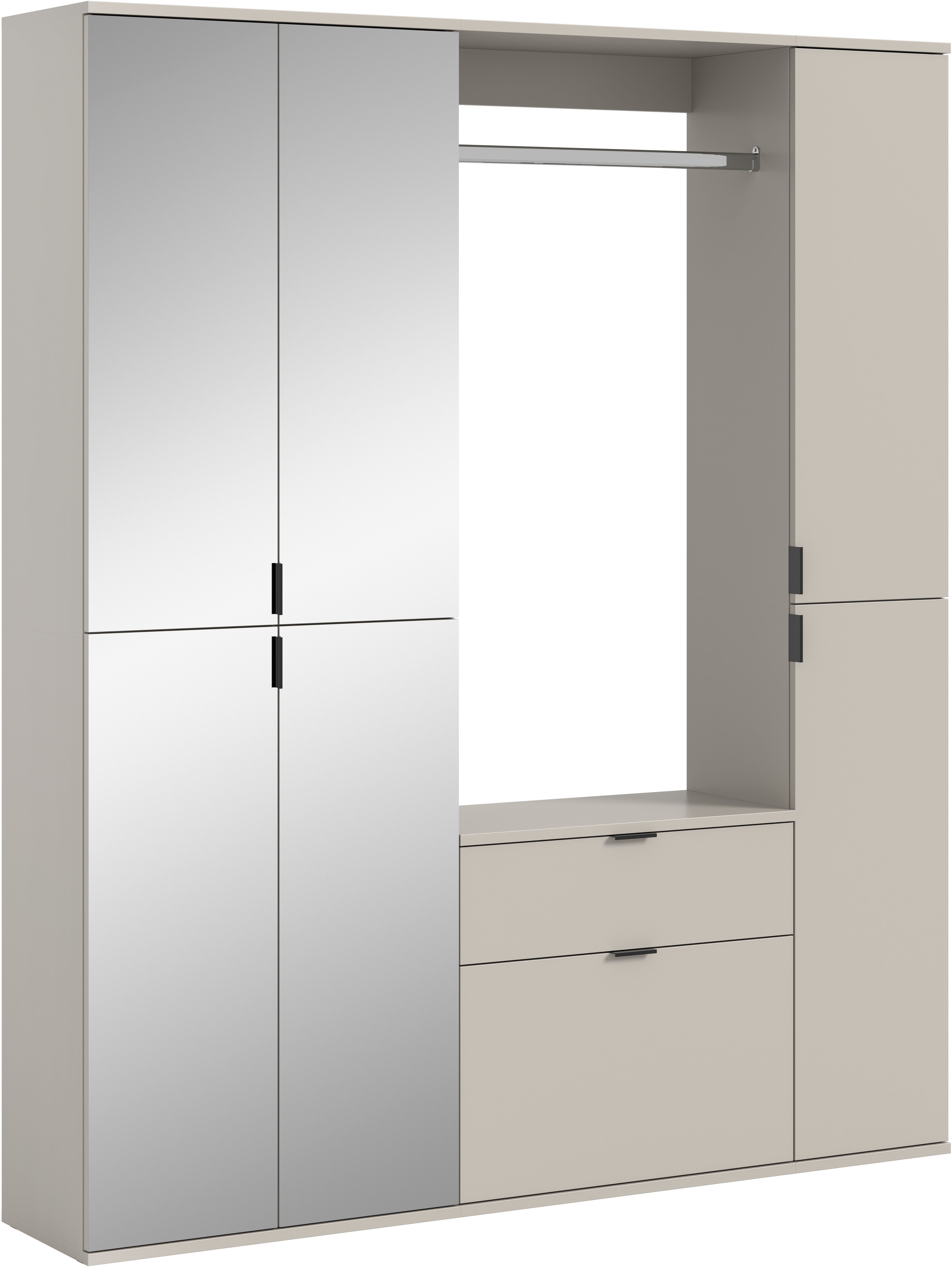 Home affaire Garderoben-Set TRONDHEIM, 5-teilig, Breite 152cm, individuell platzier- & erweiterbar, (Set, 4-St., bestehend aus: 2x Garderobenschrank & 3-tlgs. Zwischenbauelement), Garderobenschrank, Kleiderschrank, Schrankkombination, Garderobe