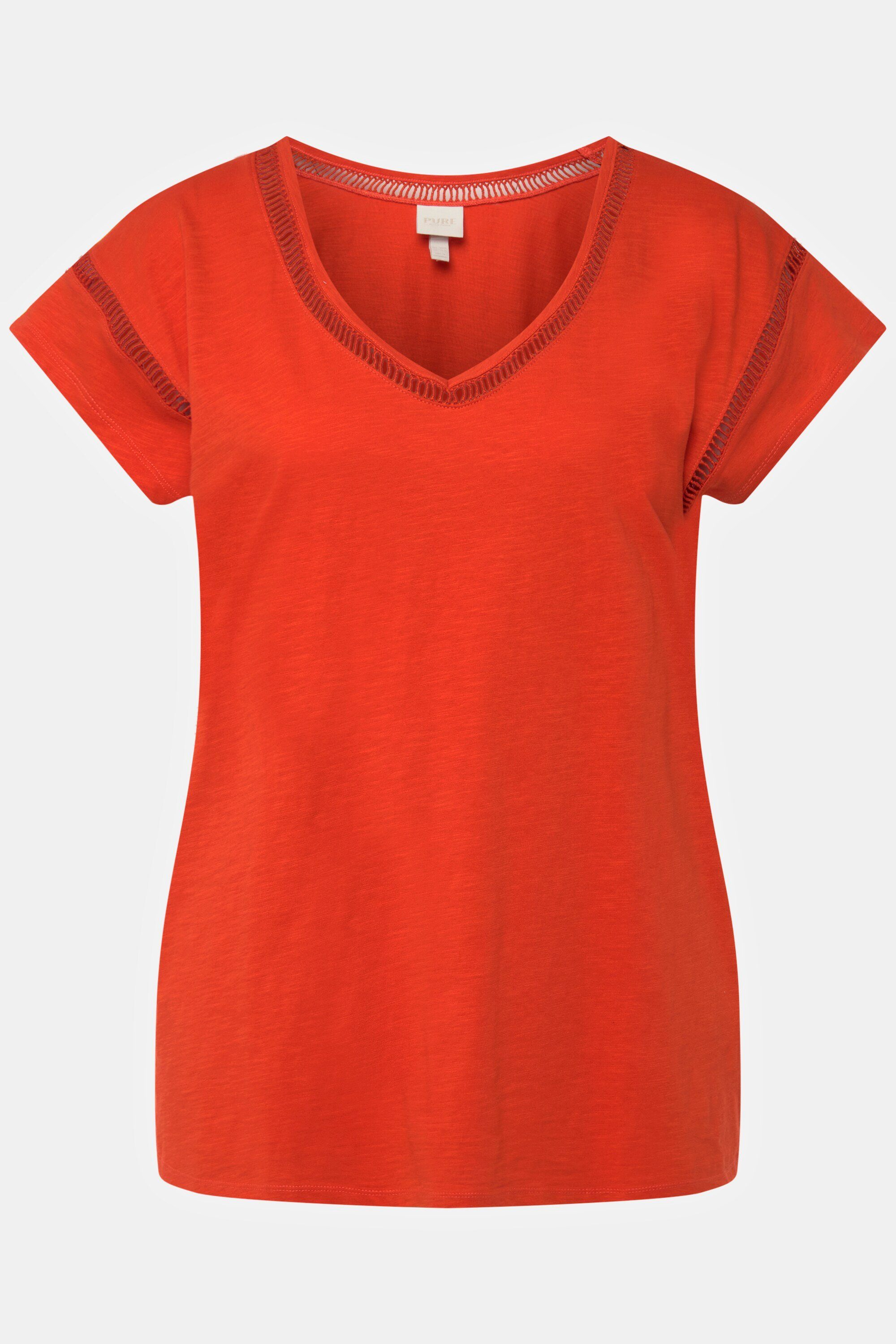 Rundhalsshirt T-Shirt dunkelorange Ulla Halbarm Oversized Popken V-Ausschnitt