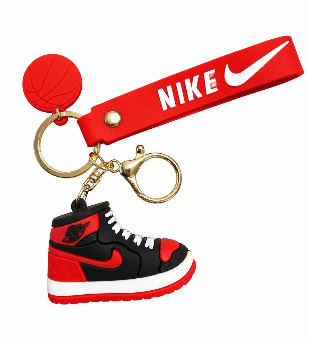 soma Schlüsselanhänger Sneaker-Rucksackanhänger Bag 6cm Basketball Karabiner rot schwarz weiß (Set, 1-tlg., Geschenk-Set), Sportlicher Sneaker-Anhänger mit Basketball und Karabiner