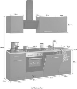 wiho Küchen Küchenzeile Unna, mit E-Geräten, Breite 220 cm