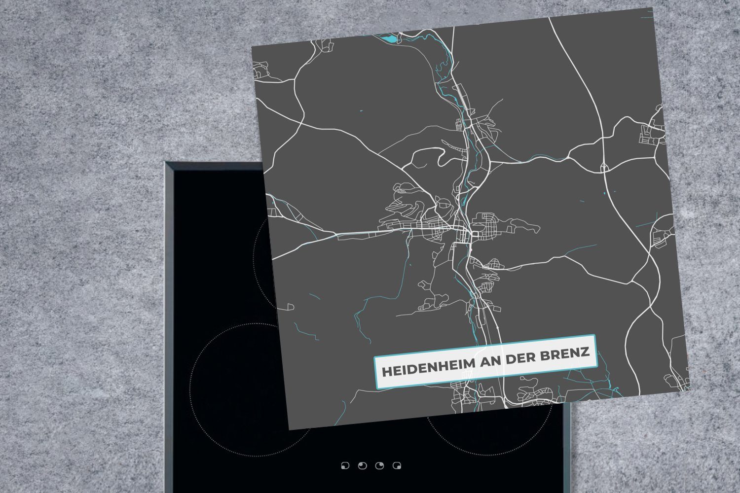 - cm, Stadtplan an für Deutschland - (1 Heidenheim Brenz tlg), Ceranfeldabdeckung, Herdblende-/Abdeckplatte Karte küche 78x78 Vinyl, der Blau, Arbeitsplatte - MuchoWow -