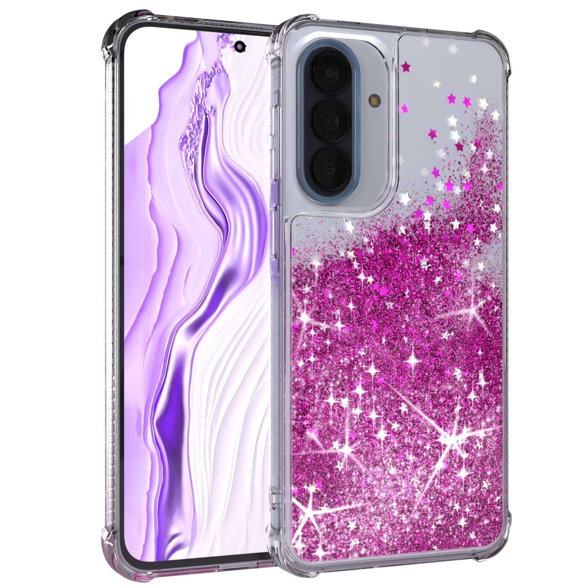 EAZY CASE Handyhülle Liquid Glittery Case für Samsung Galaxy A57 6,7 Zoll, Bumper Case Back Cover Glitter Glossy Handyhülle Etui Violett Lila