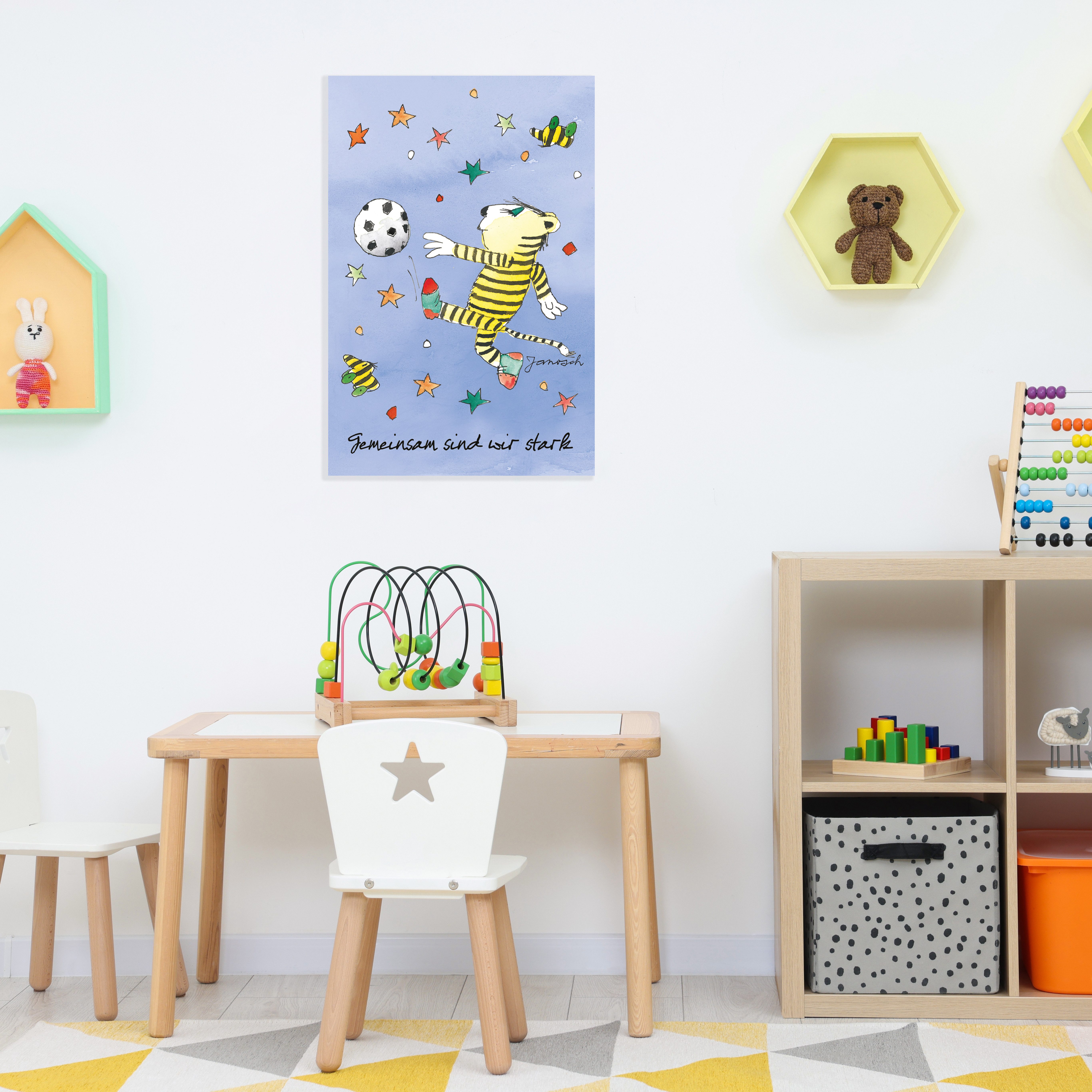 LuckyLinde Wanddekoobjekt Der kleine Tiger mit Fußball - Gemeinsam stark (1 St), Exklusive JANOSCH Kindermotive, Stahlschild