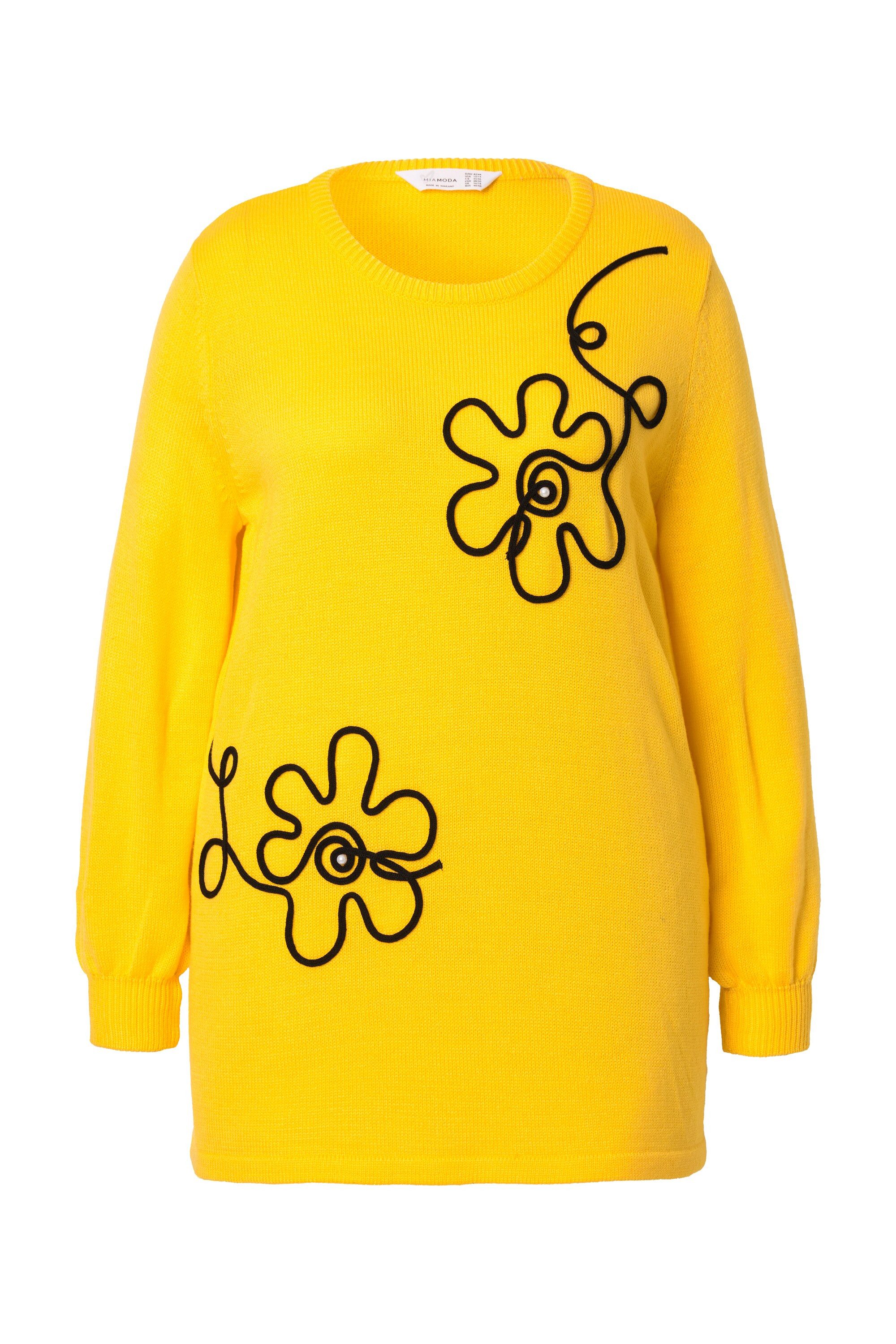 MIAMODA Strickpullover Pullover Blumen Ballon-Langarm günstig online kaufen
