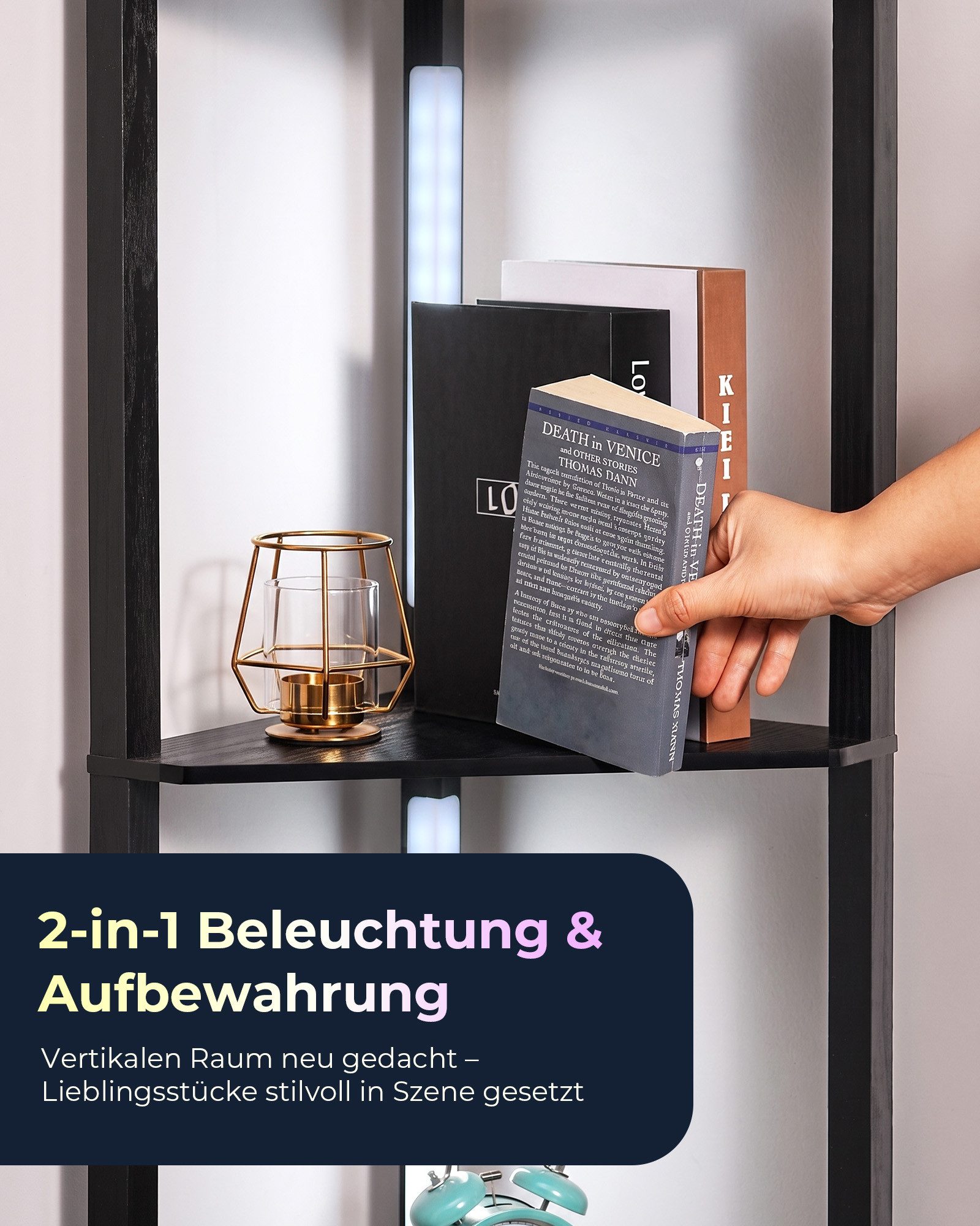 EDISHINE Stehlampe Wohnzimmer Dimmbar, Standleuchte mit Ablage, RGB, LED fest integriert, warmweiß bis kaltweiß dimmbar, LED Dimmbar Stehleuchte, Regal mit Licht