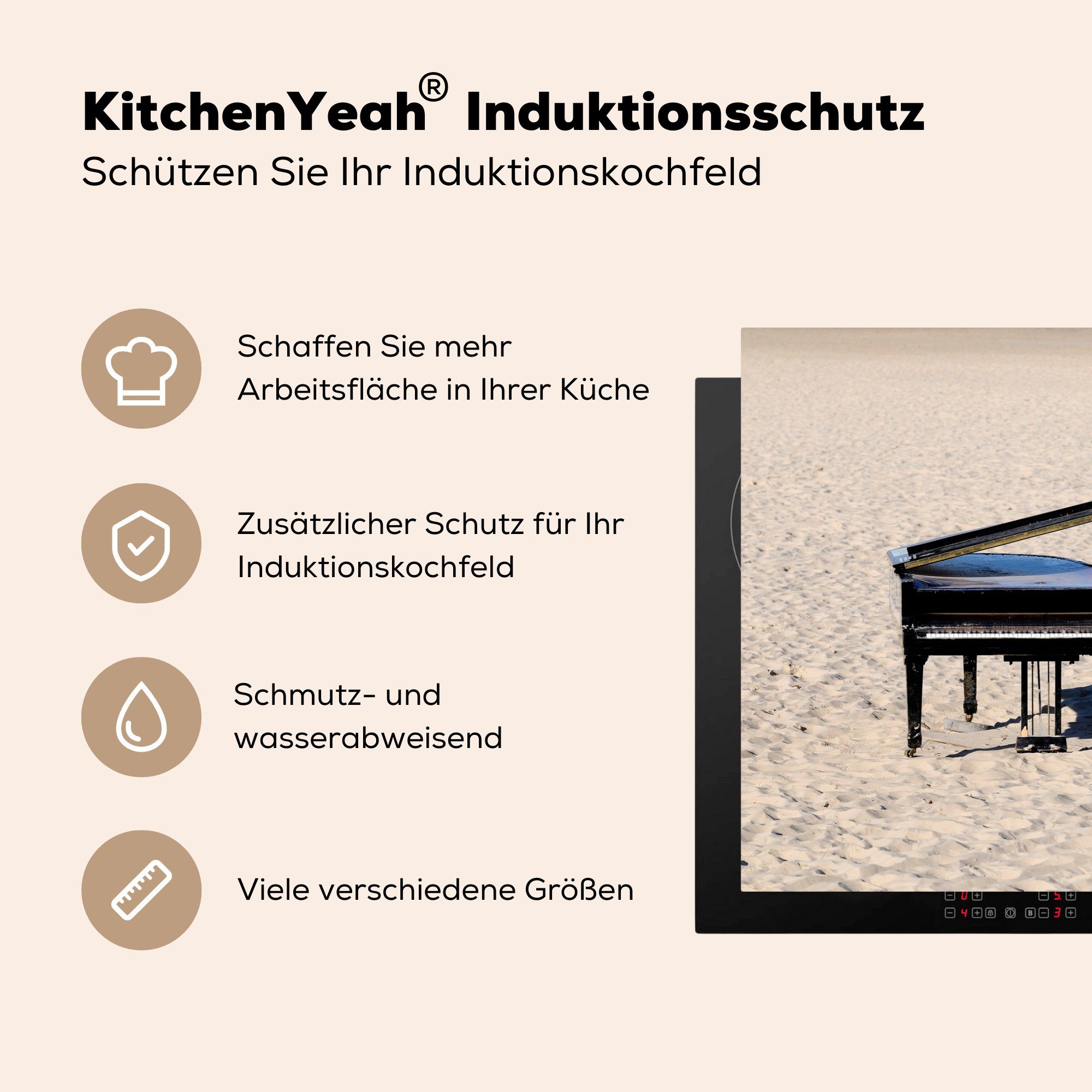 MuchoWow Herdblende-/Abdeckplatte Ein Strand, (1 für Induktionskochfeld tlg), die Schutz am Klavier Vinyl, 81x52 Ceranfeldabdeckung küche, cm