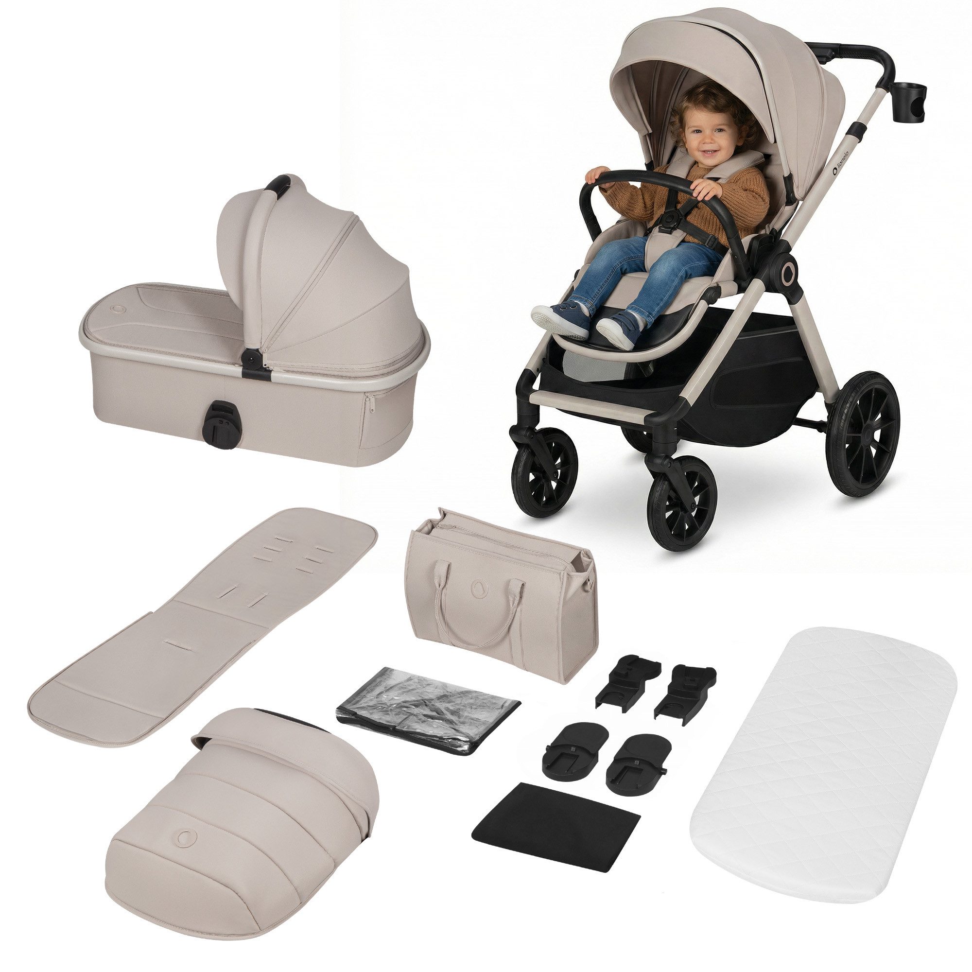 lionelo Kombi-Kinderwagen LAYLA 2IN1, (Set), 3D-Panoramabelüftung/ XXL-Sitz/ komfortable Federung