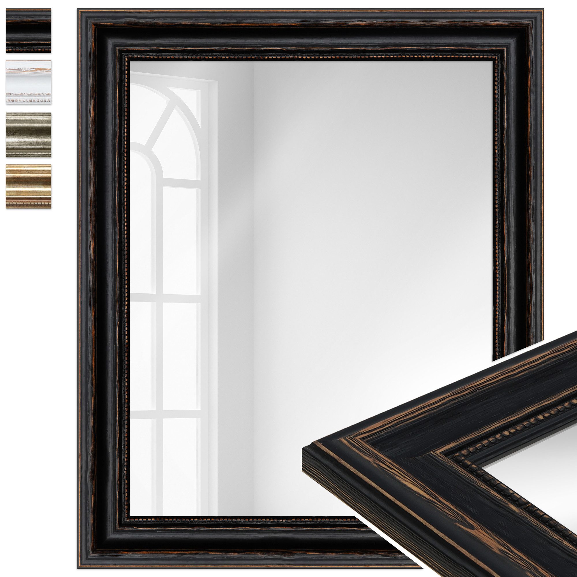 WANDStyle Wandspiegel H550, Vintage Spiegel Schwarz 50x60 cm, großer Wandspiegel Schwarz 50x60